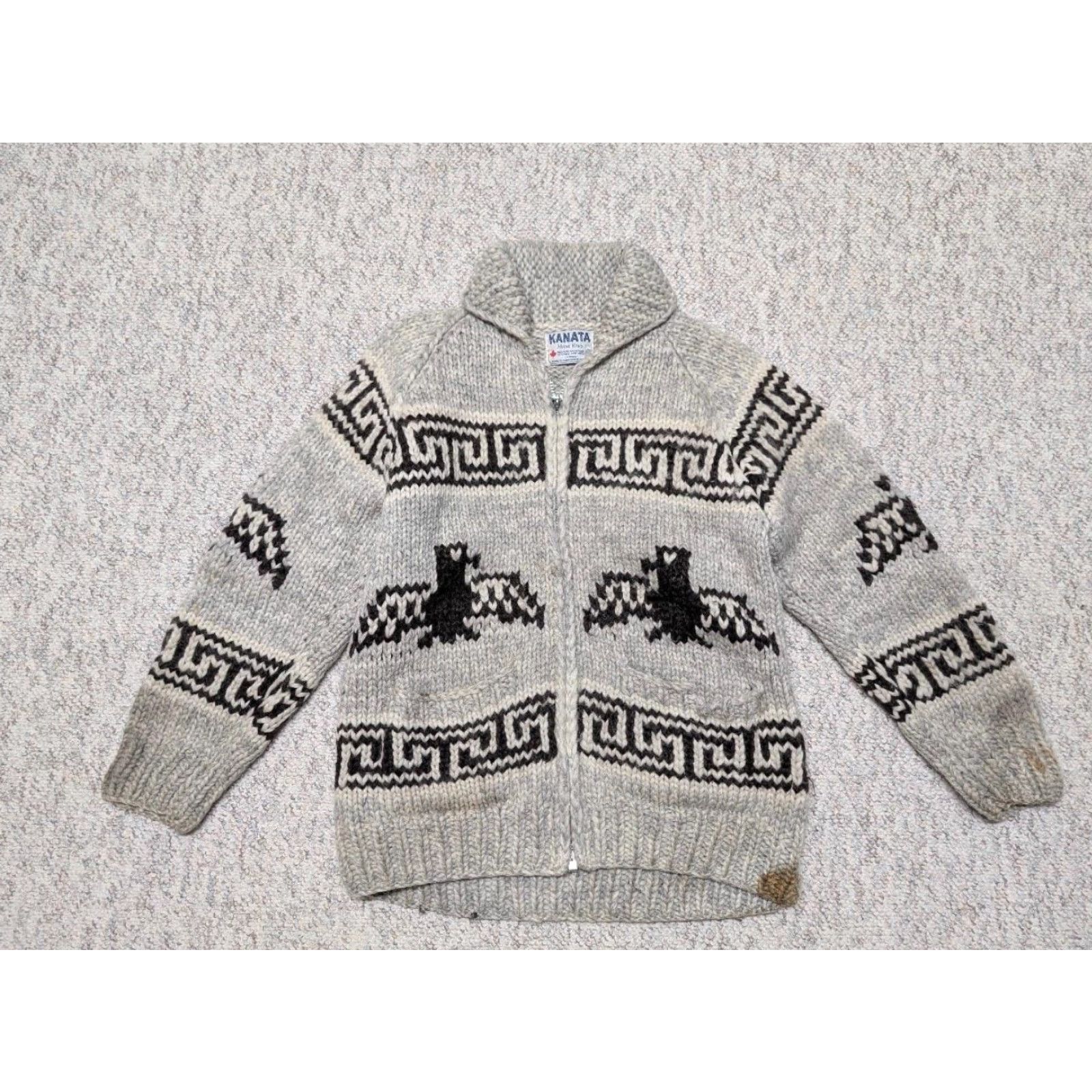 Vintage VINTAGE Kanata Cardigan Sweater S Mens Gray/Brown Wool Kangaroo Full Zip Stay warm 90s Eagle Thunderbird? Size US S / EU 44-46 / 1 - 5 Thumbnail