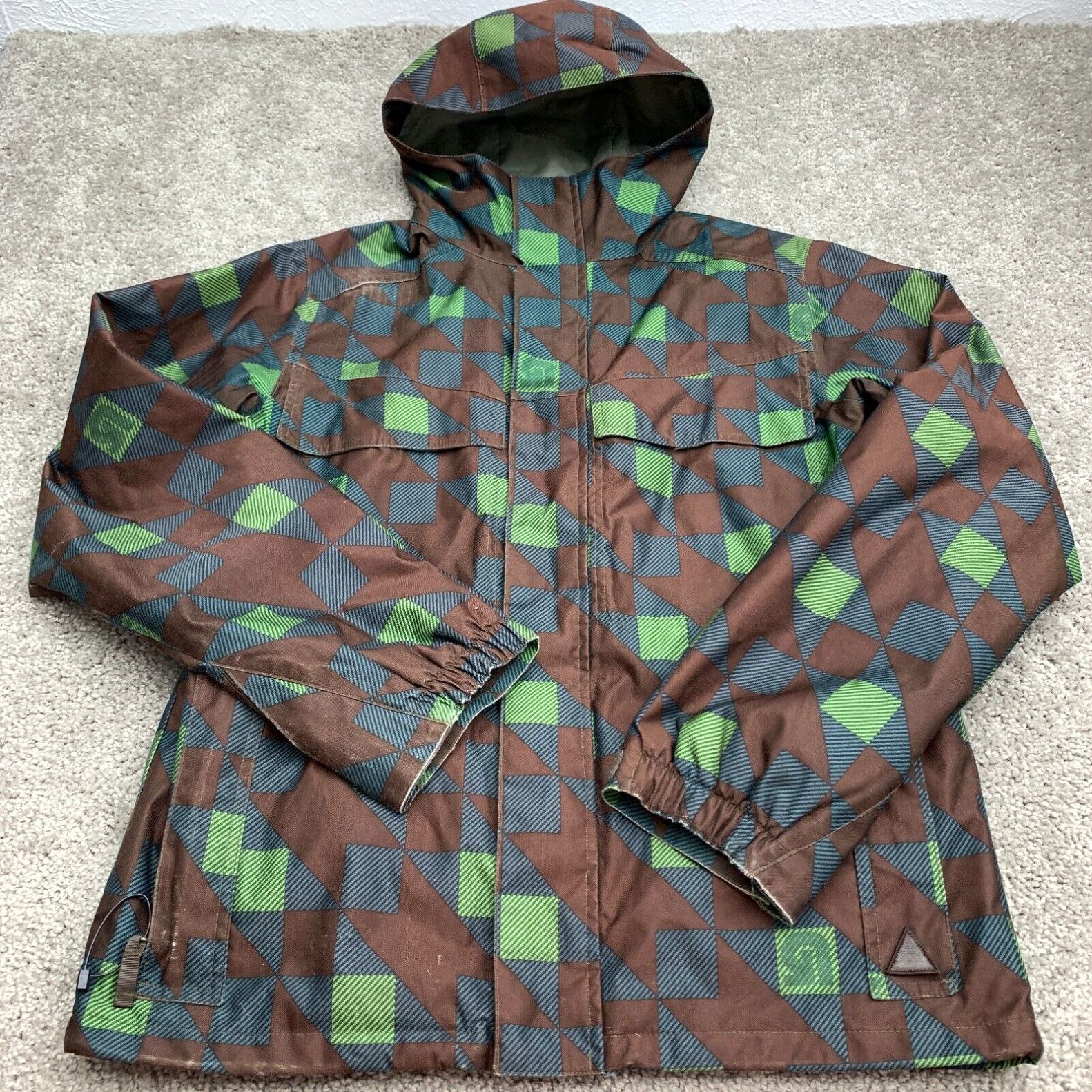 image of Burton Dryride Snowboarding Jacket Men's Size Xs Brown Green Check Polyester in White