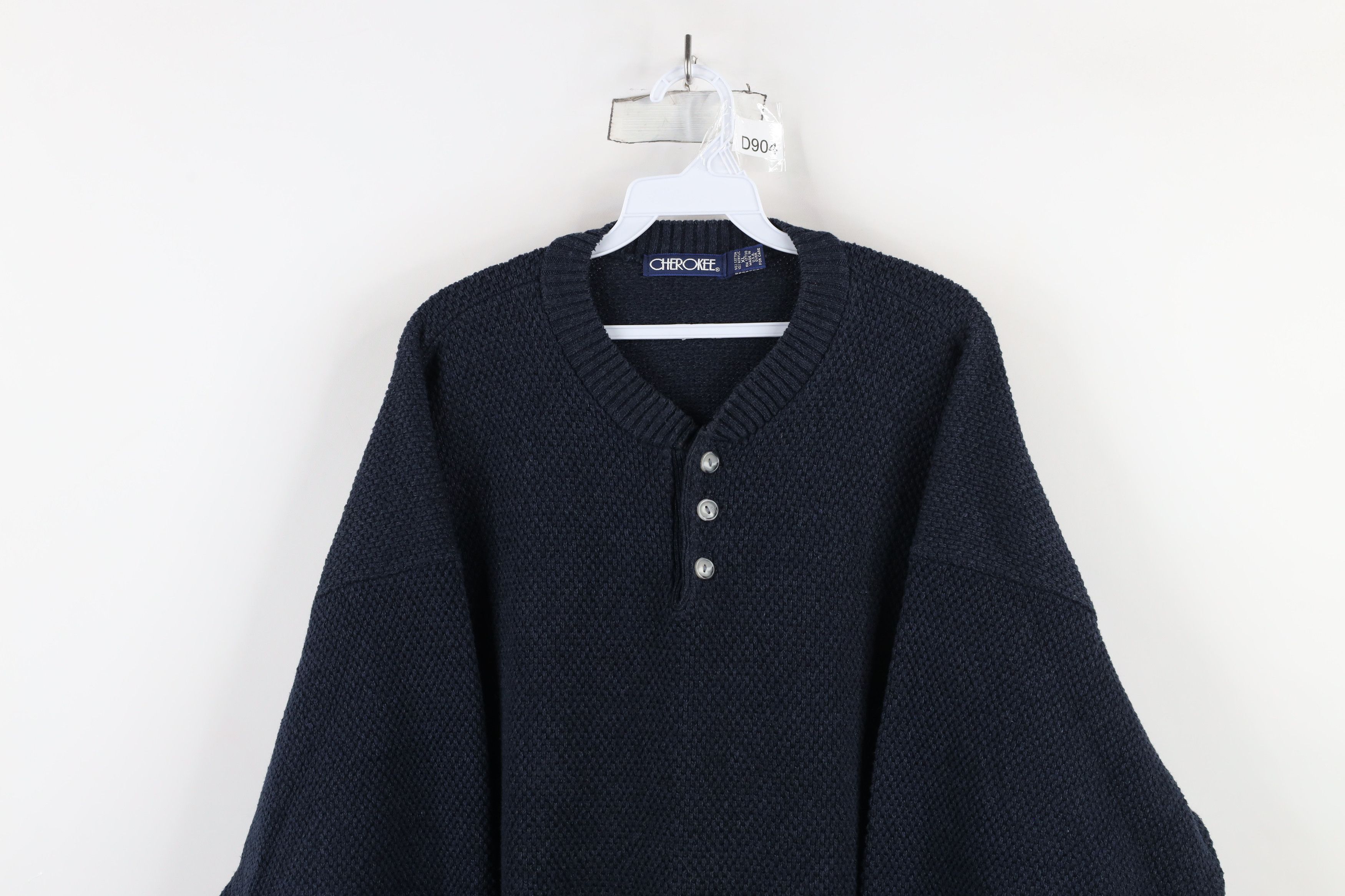 Vintage Vintage 90s Streetwear Waffle Knit Henley Sweater Blue USA Size US XL / EU 56 / 4 - 2 Thumbnail