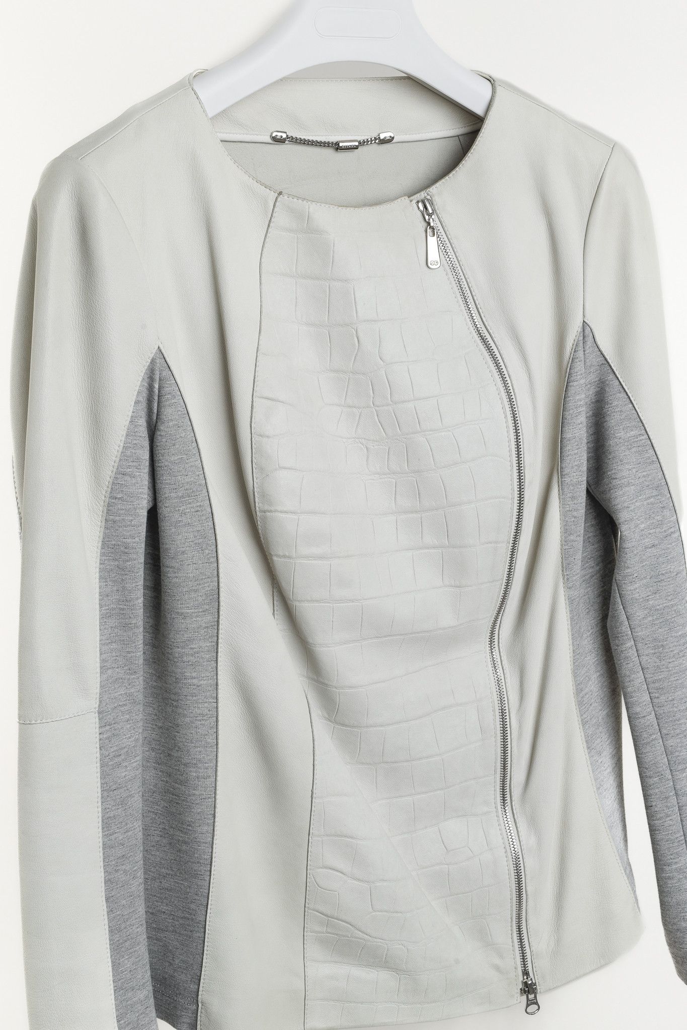Escada Escada Lilly Off-White Croc-Embossed Leather Panelled Jacket Size L / US 10 / IT 46 - 3 Thumbnail