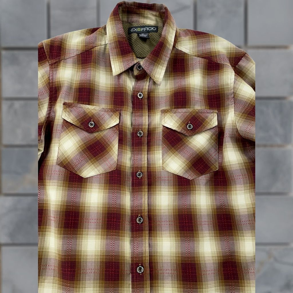 ExOfficio ExOfficio Shirt Mens M Brown Red Plaid Long Sleeve Collared Button Up Size US M / EU 48-50 / 2 - 1 Thumbnail