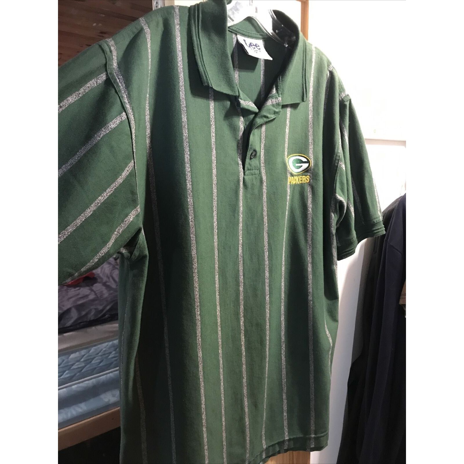Lee Lee Sport Vintage Men’s L Green Bay Striped Cotton Poly Polo Size US L / EU 52-54 / 3 - 3 Thumbnail
