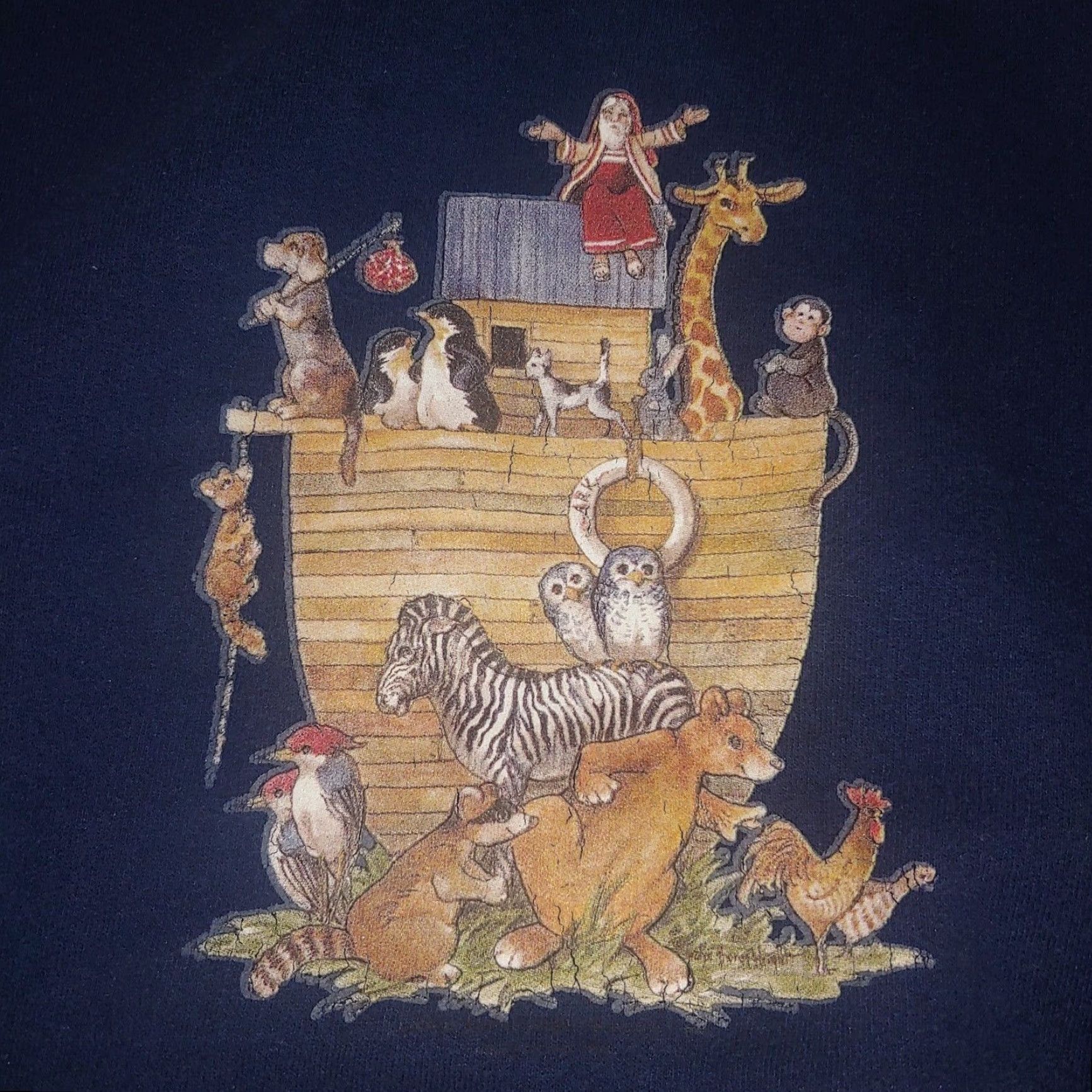 Vintage Noah's Ark Sweatshirt Blue Crewneck M Women Regular Cotton/Polyester Pullover Graphic Animals Religious Bible Story Christian Holy Shirt Size M / US 6-8 / IT 42-44 - 2 Thumbnail