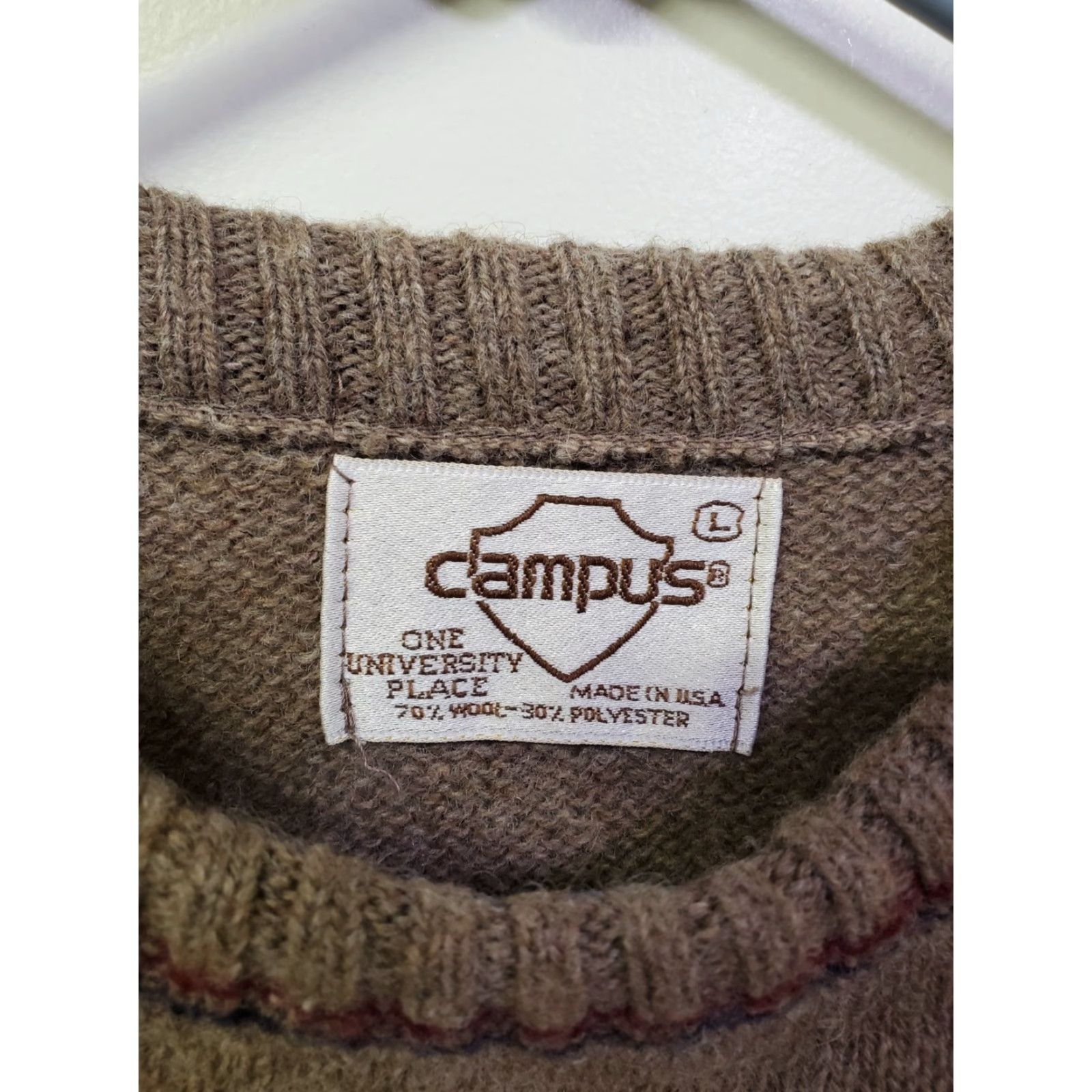 Vintage Vintage Campus Sweater Men's L Brown Striped Pullover USA Wool Polyester Crew Neck Knit Classic Pullover Knitwear Vintage Mens Dickey Size US L / EU 52-54 / 3 - 3 Thumbnail