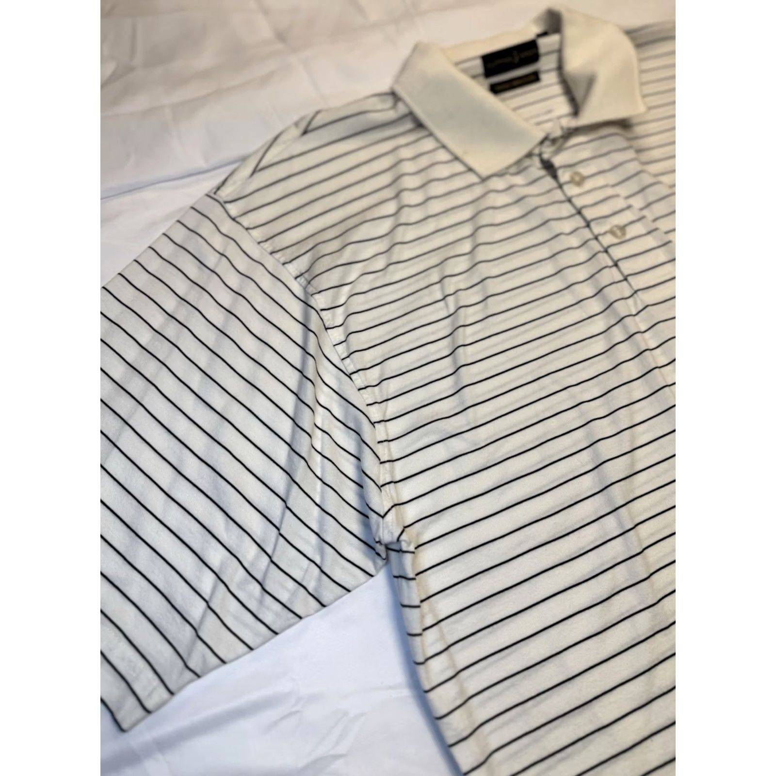 Vintage VINTAGE Cutting Green Old Course St Andrews Polo Shirt XL Regular Men White Black Striped Short Sleeve Cotton Polo Mens Size US XL / EU 56 / 4 - 4 Thumbnail
