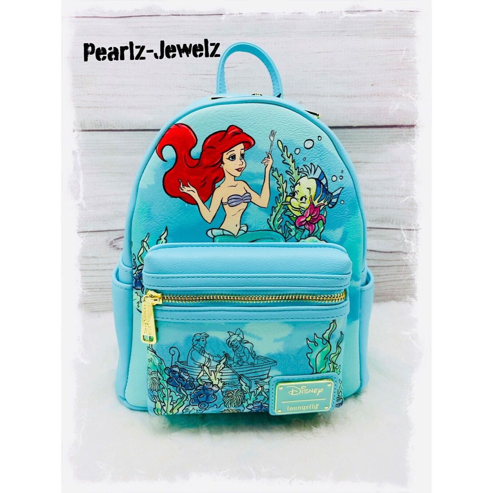 image of Loungefly Disney Little Mermaid Ariel Kiss The Girl Mini Bac in Blue, Women's