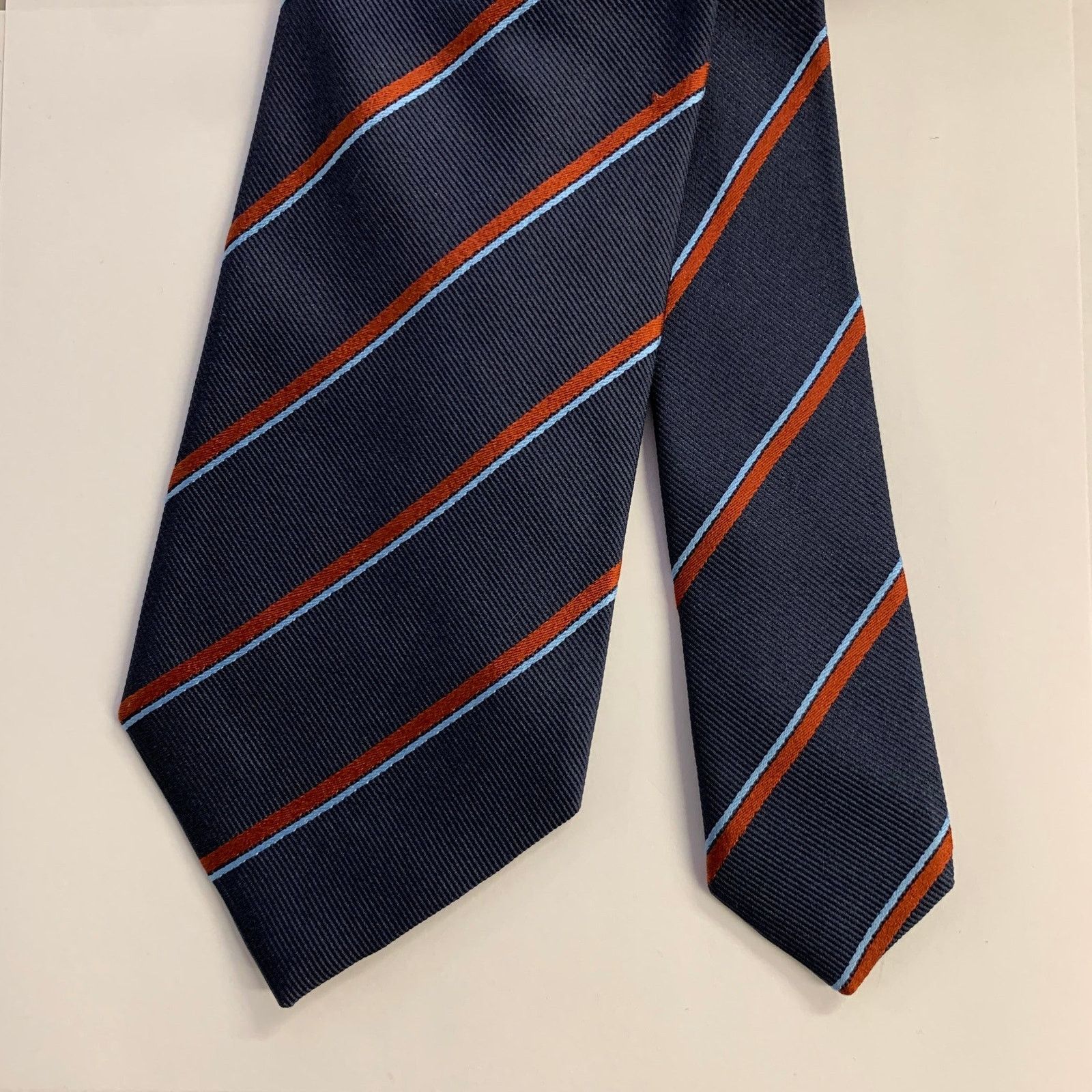 Ermenegildo Zegna ERMENEGILDO ZEGNA Navy Rust Diagonal Stripe Silk Tie Size ONE SIZE - 1 Thumbnail
