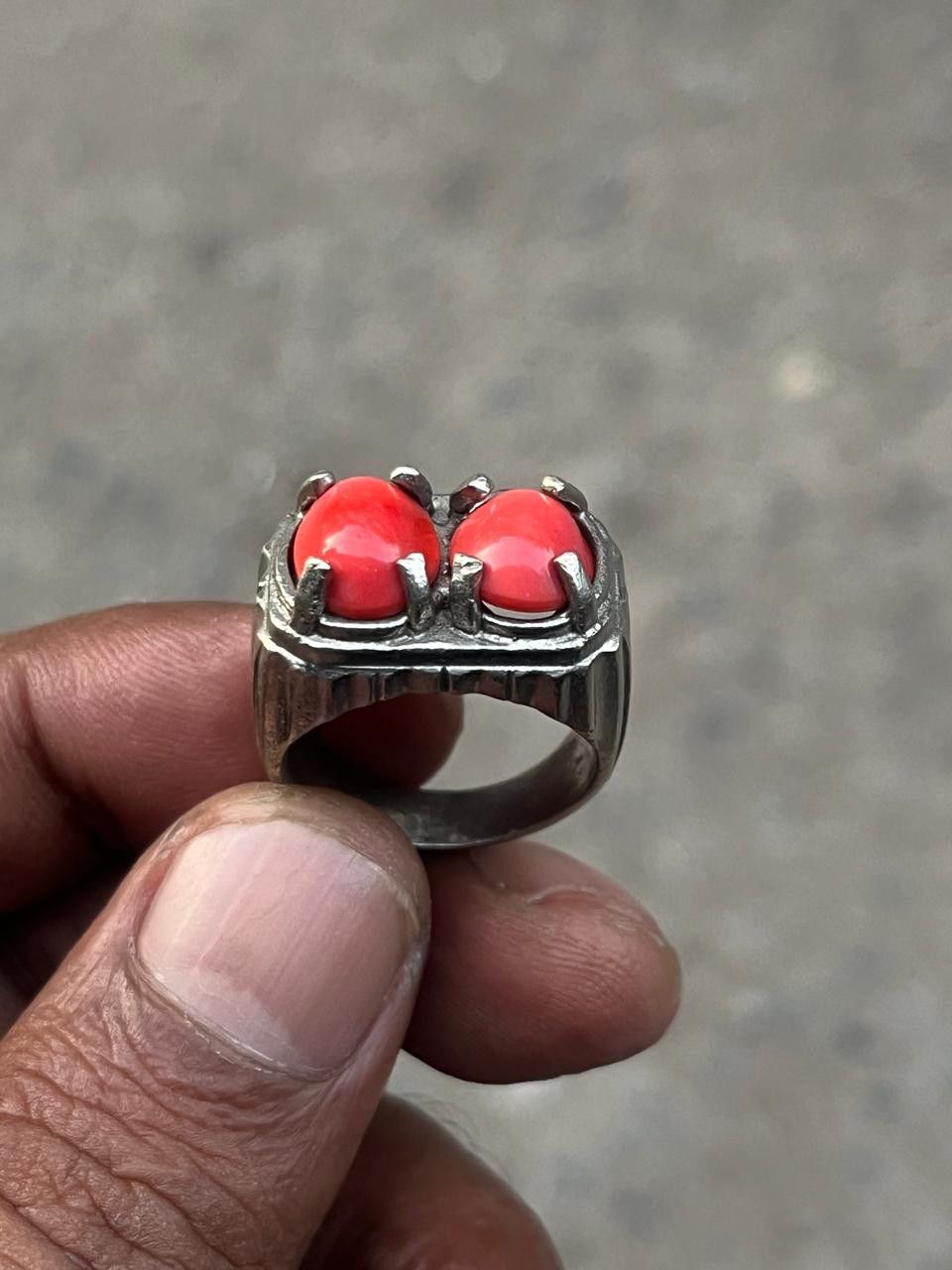 John Hardy Vintage Silver Double Red Coral Cobochon Ring Size ONE SIZE - 9 Thumbnail