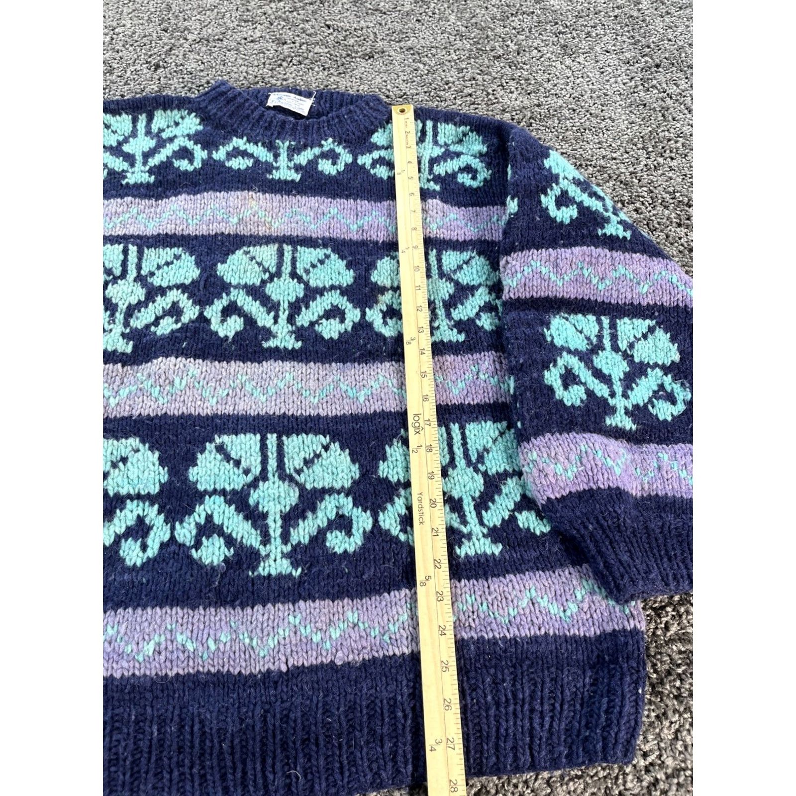 Vintage VINTAGE Artesanias Andinas Sweater Wool Crew Neck Women's 2XL Pockets Fair Isle Cardigan Blue Purple Pink Cream Size XXL / US 16-18 / IT 52-54 - 2 Thumbnail