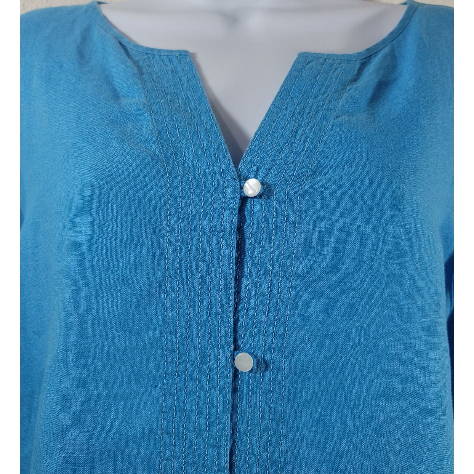 Other Liz Claiborne Lizwear Blue Button Up Collarless Top XL Size XL / US 12-14 / IT 48-50 - 5 Thumbnail