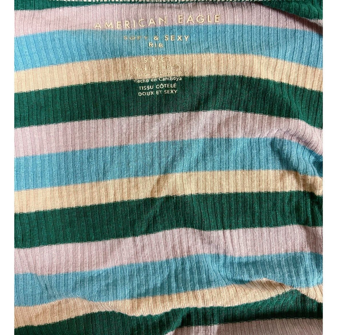 American Eagle Outfitters AE Green Blue Purple Striped Tube Top Shirt Blouse Size S 🩵✨ Size S / US 4 / IT 40 - 4 Thumbnail