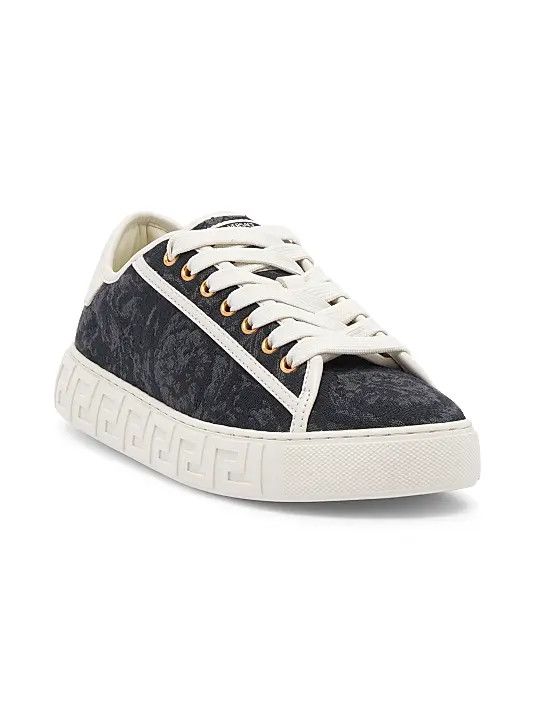 Versace os11x0326 Jacquard Leather-Trimmed Sneakers in Black/White Size US 10 / EU 43 - 4 Thumbnail