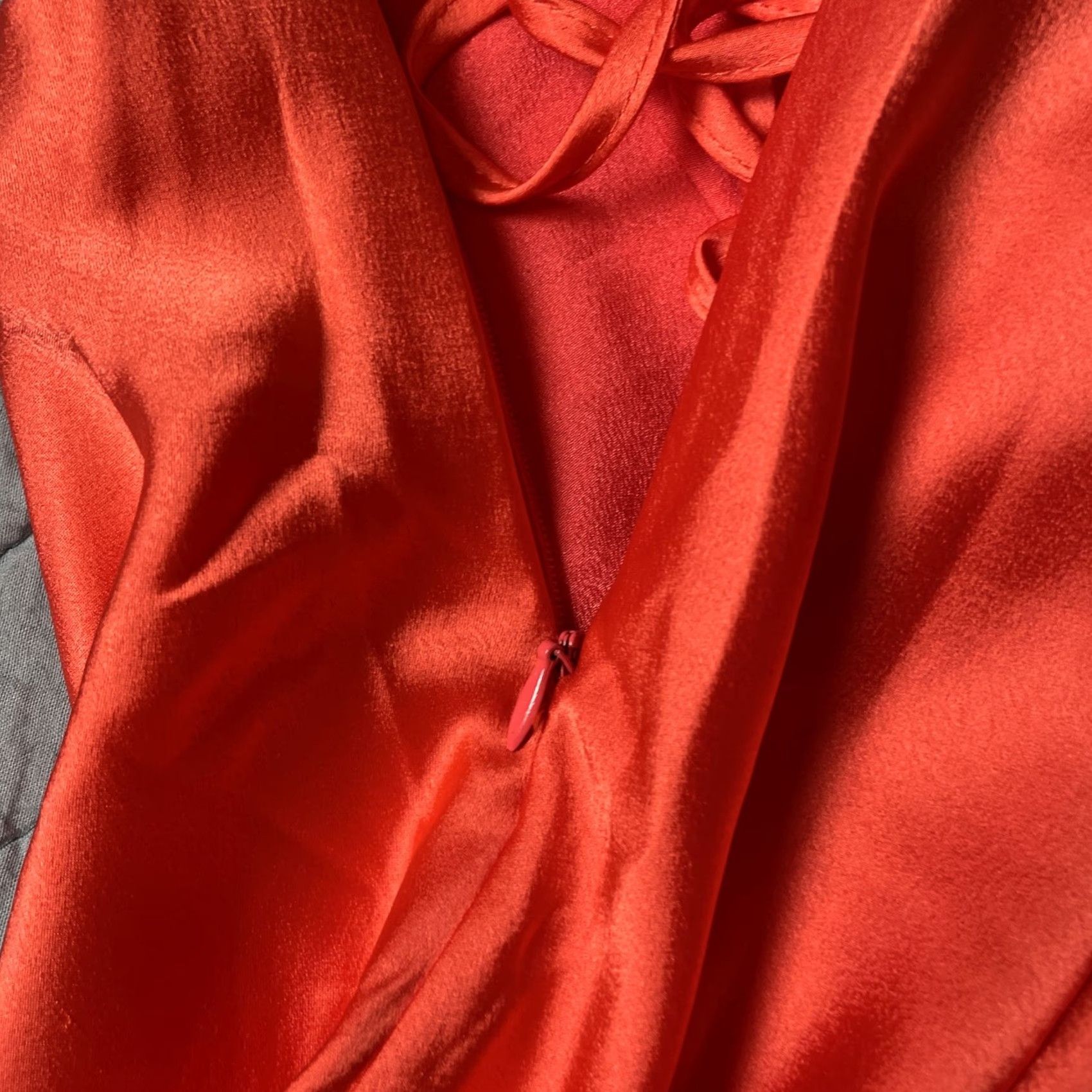 Vintage HYFVE All Nighter Satin Strappy Midi Dress L Halter Sleeveless Bow Strappy Orange Neon Melon 90s Clubwear Wedding Party Formal Women Dress Size L / US 10 / IT 46 - 7 Thumbnail