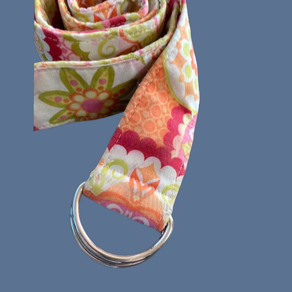 Vintage Chickadees Belt D-Ring Fabric Floral Green Orange 1.5 Inch Width Small One Size Adjustable Belt Size ONE SIZE - 1 Thumbnail
