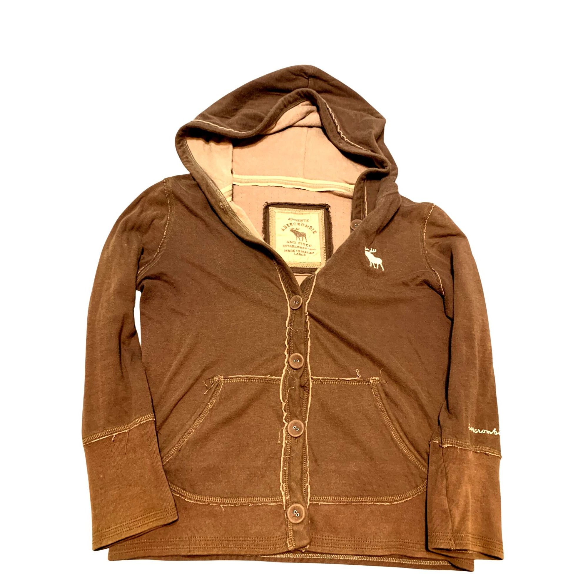 Abercrombie & Fitch Vintage Abercrombie & Fitch Women's Brown Button-Up Hoodie J Size L / US 10 / IT 46 - 2 Thumbnail