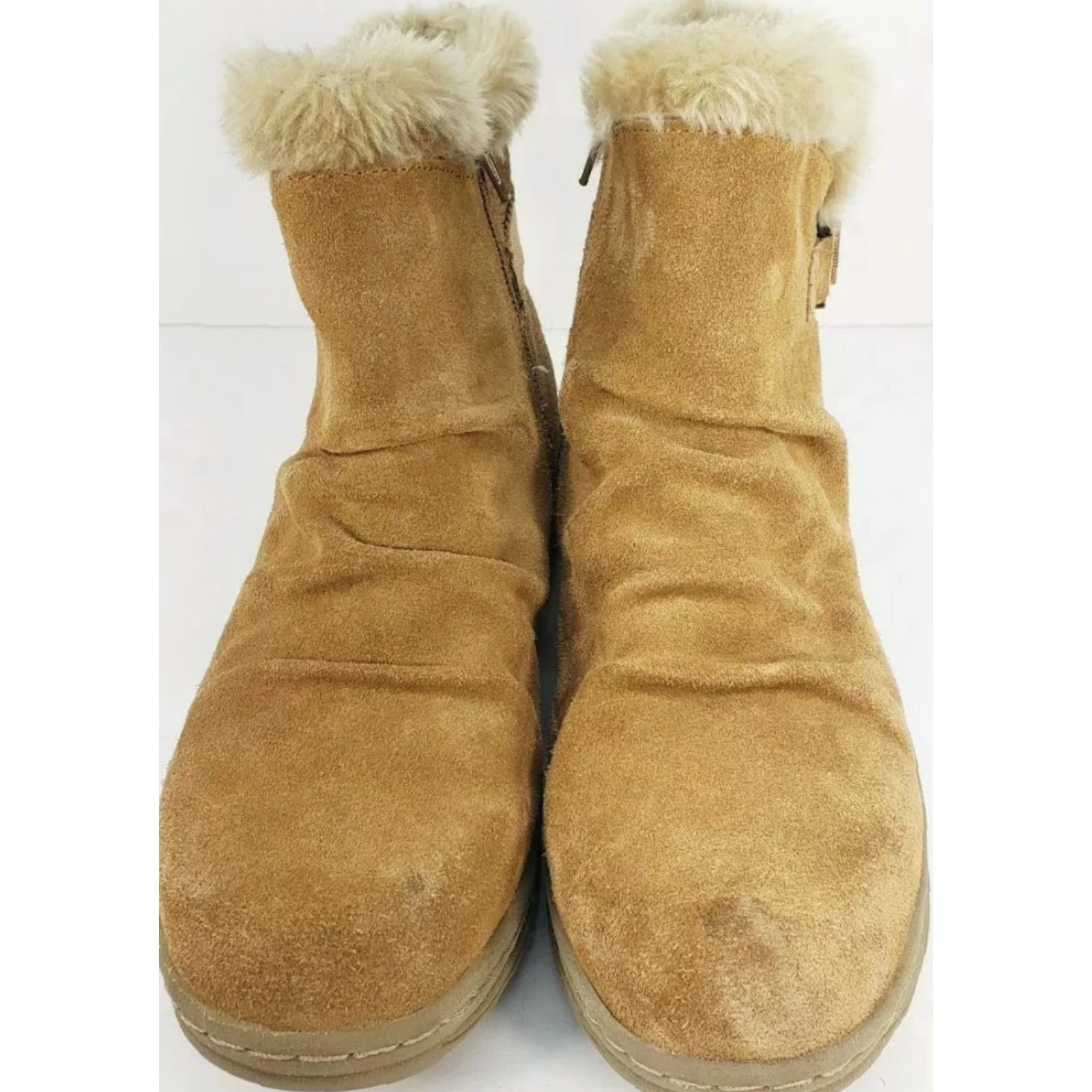 Vintage Bare Traps Avita Suede Ankle Bootie Women's Size 7.5M Tan Side Zip Faux Fur Top So Size M / US 6-8 / IT 42-44 - 3 Thumbnail