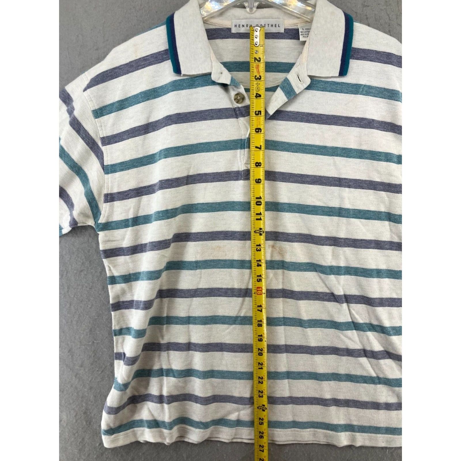 Vintage Henry Grethel Polo Shirt MENS Striped Cotton Short Sleeve Size US L / EU 52-54 / 3 - 3 Thumbnail