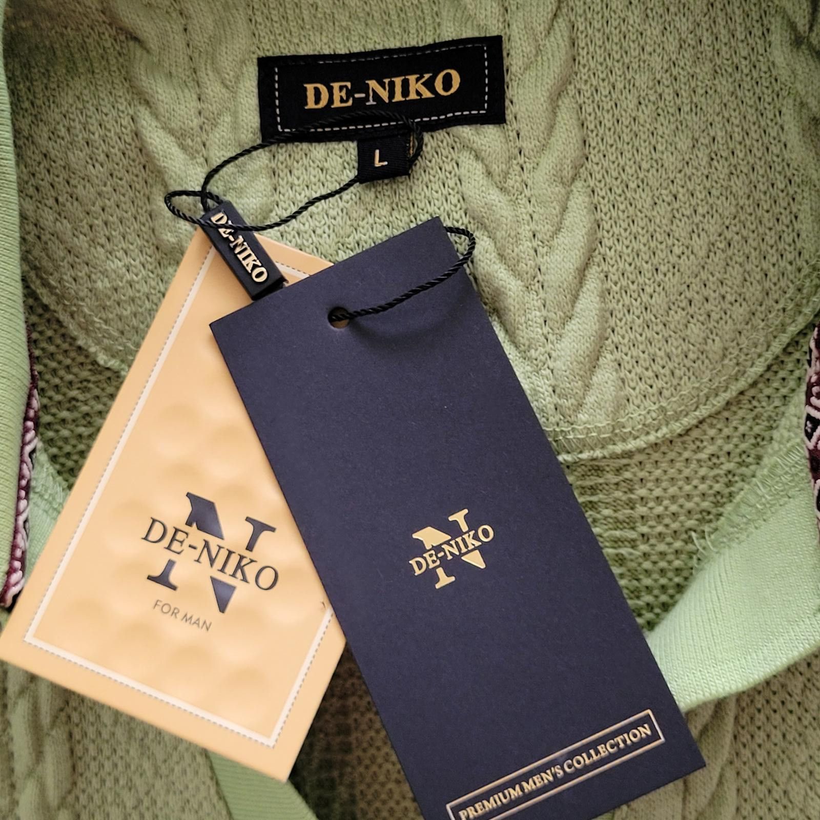 Other DE-NIKO Men's Large Knit Polo Shirt Green Textured - NEW Size US L / EU 52-54 / 3 - 3 Thumbnail