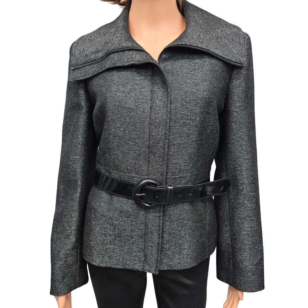 Anne Klein Anne Klein AK Herringbone Jacket Full Zip Women's 8 Wool Size M / US 6-8 / IT 42-44 - 2 Thumbnail