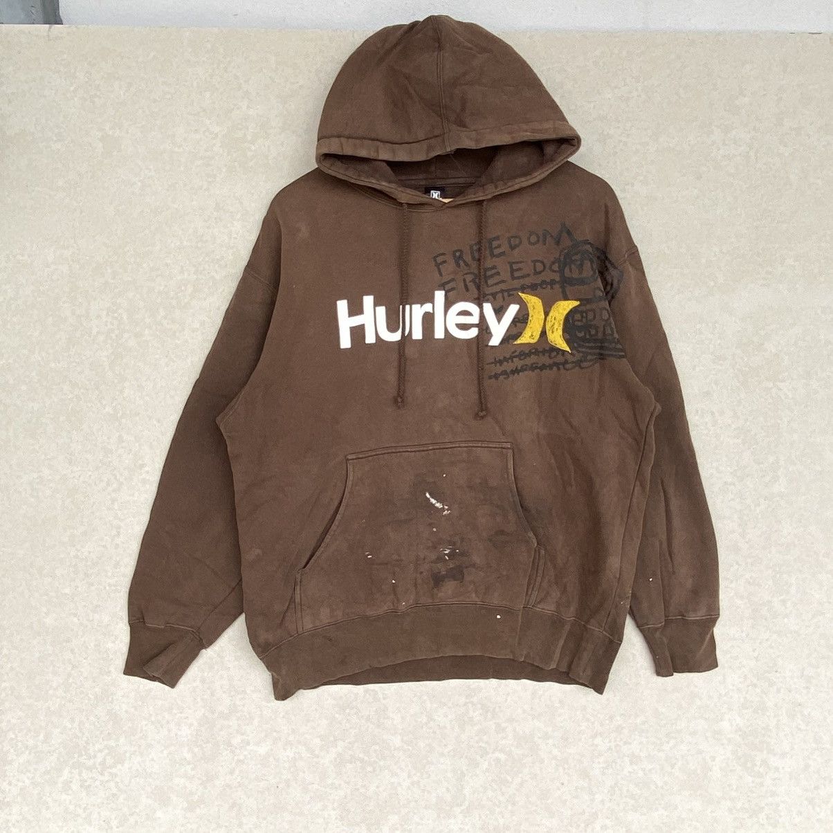 Vintage Hurley Printed Hoodie Sweater Brown Color Size L