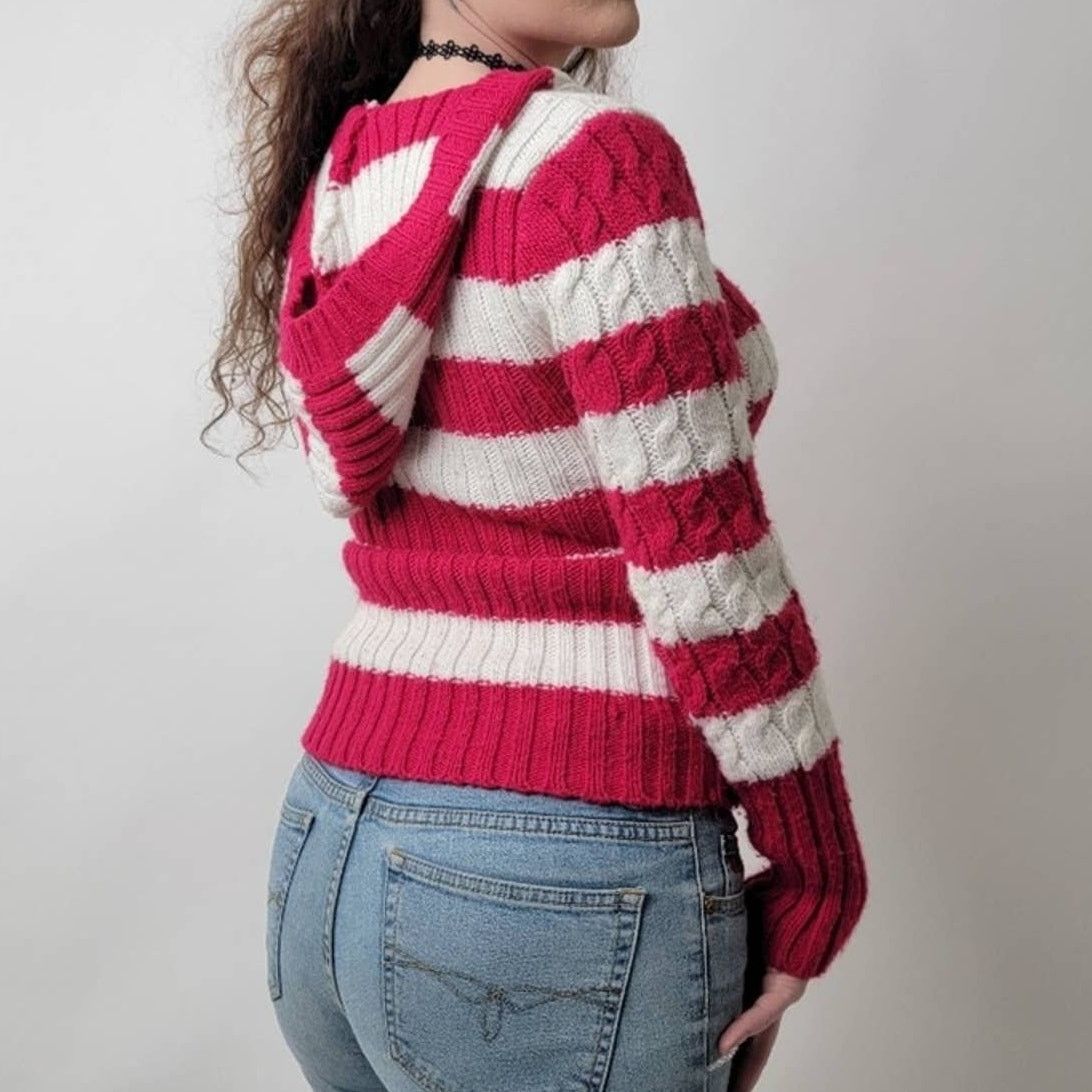 Aeropostale Aeropostale Y2K Hooded Striped Cable Knit Sweater - M Size M / US 6-8 / IT 42-44 - 8 Thumbnail