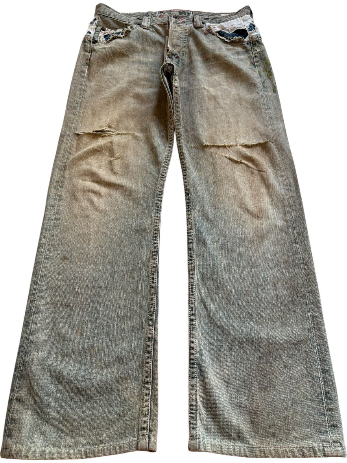 Mizra Jeans Kyoto Vintage Mizra Kyoto Mud Wash Embellished Loose Baggy Jeans Size US 32 / EU 48 - 1 Thumbnail