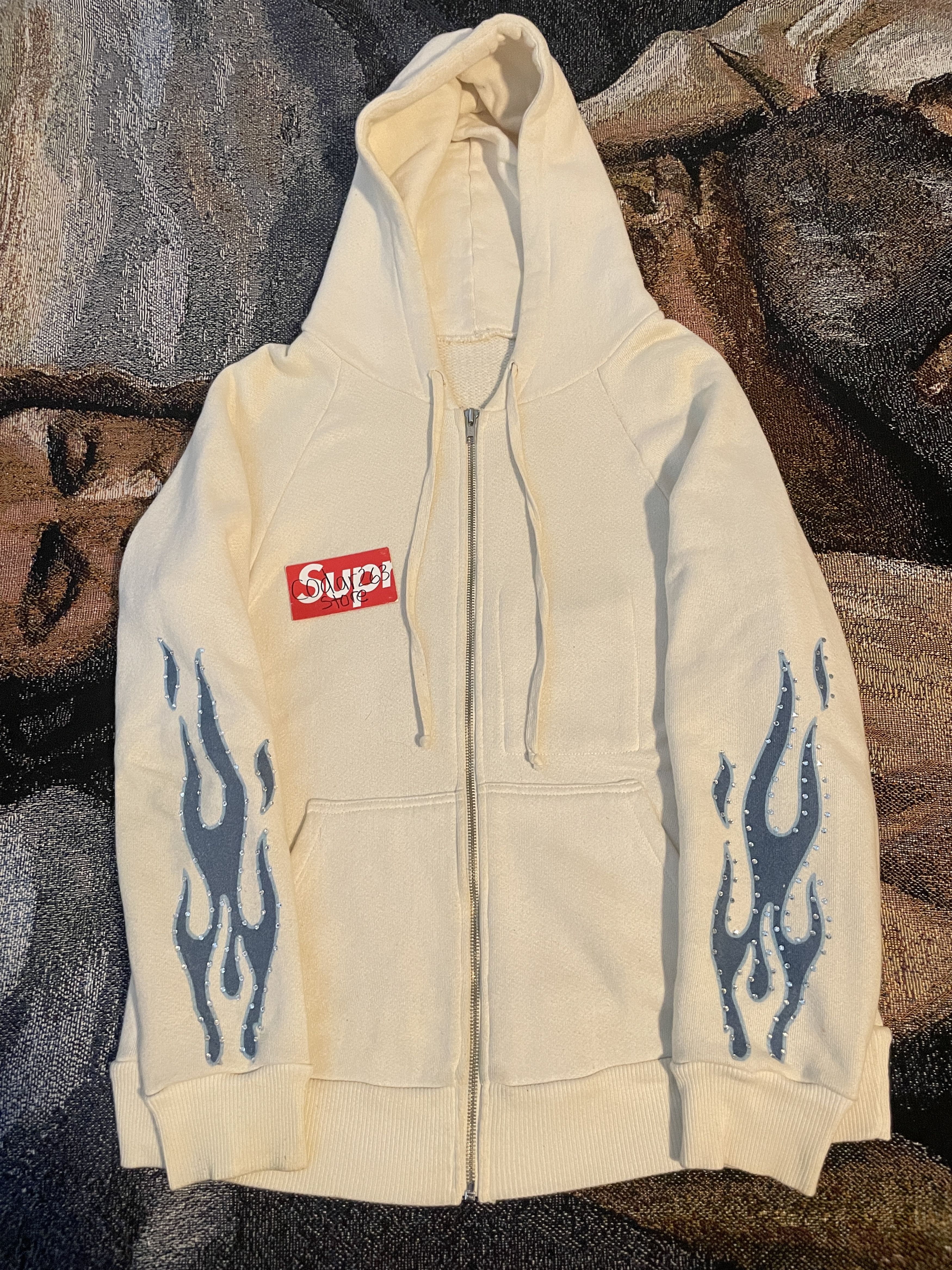image of Columbia Flame Hoodie - Gianni Mora Studded in Cream, Men's (Size Large)