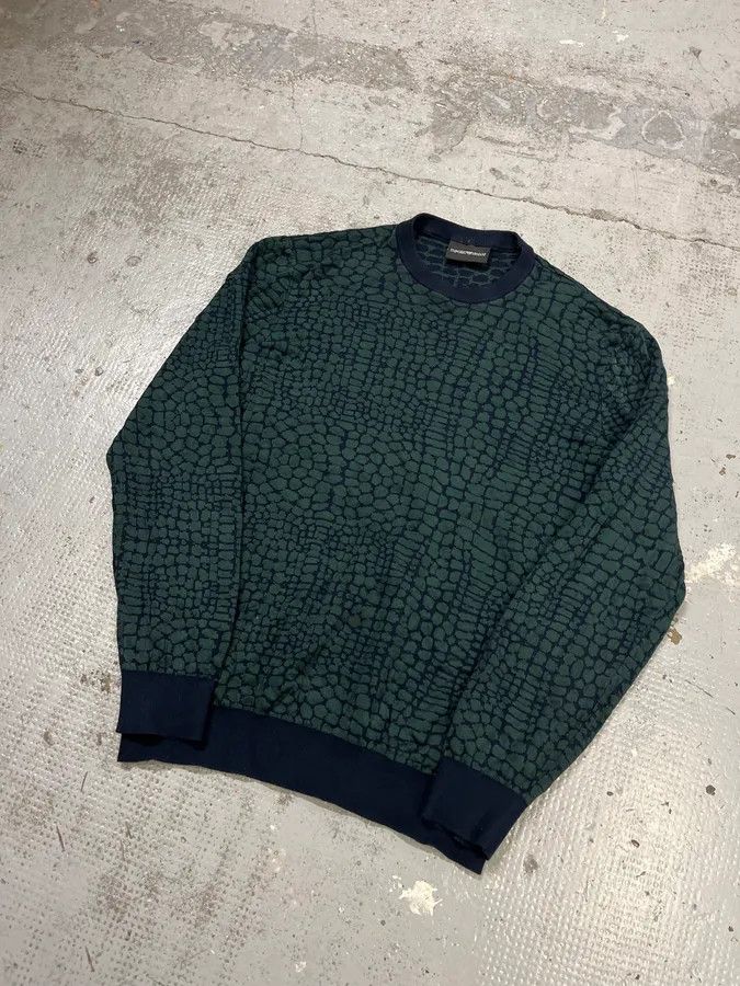 Emporio Armani 2010s Emporio Armani Dark Green Crocodile Effect Wool Sweater Size US M / EU 48-50 / 2 - 4 Thumbnail