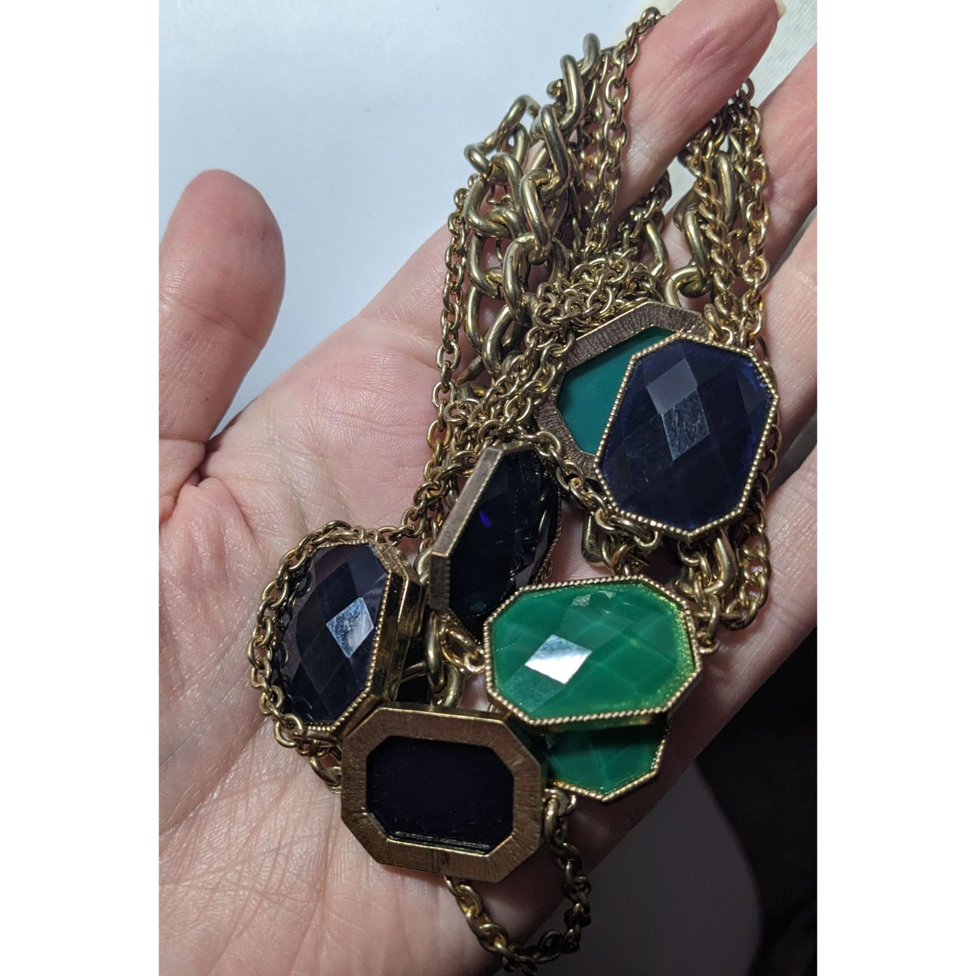 Other Y2k Chunky Glam Gold Tone Blue And Green Gemmed Multilayer S Size ONE SIZE - 8 Thumbnail