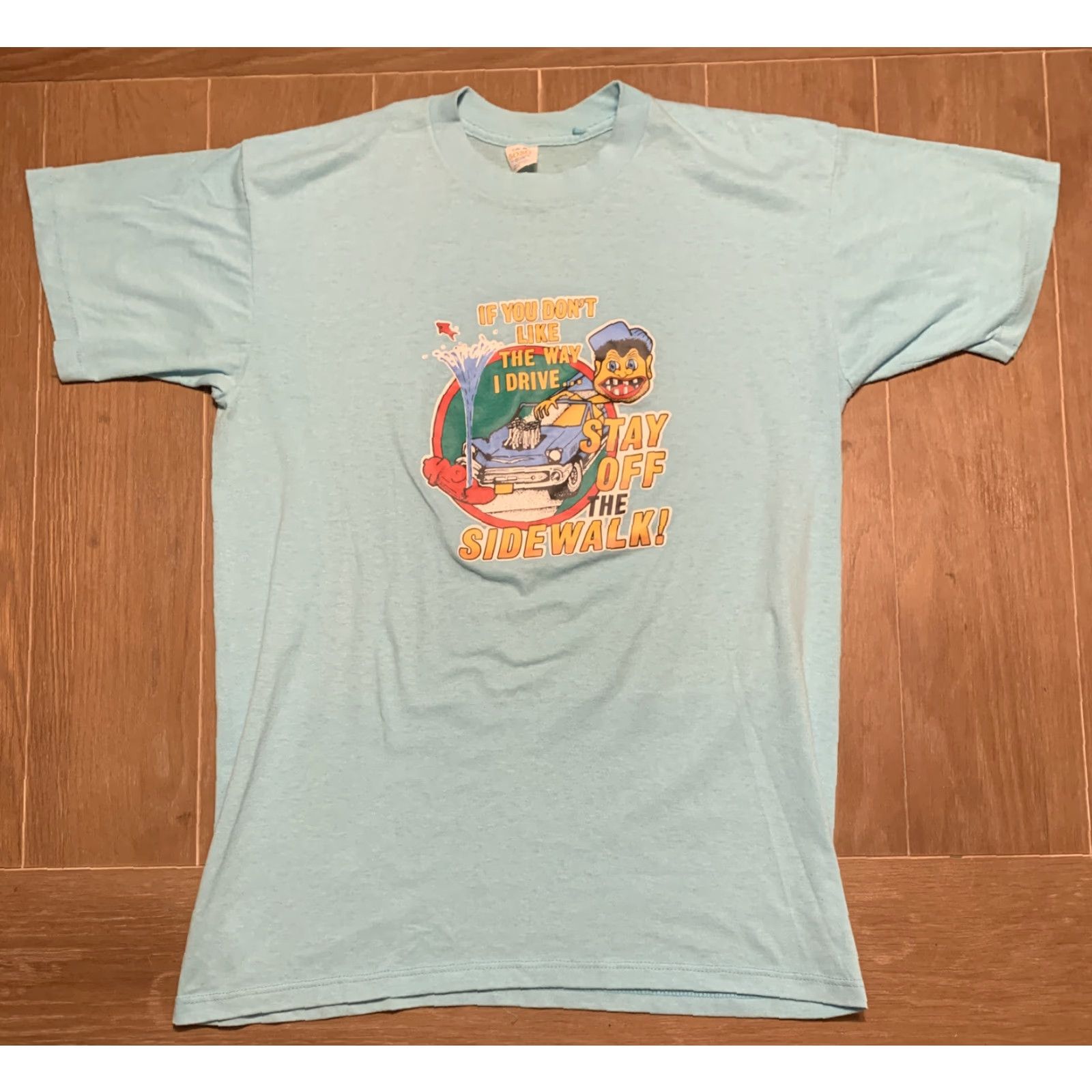 Vintage VINTAGE 1990s Stay Off The Sidewalk T Shirt - Blue - Adult L - Graphic Tee - 5050 Brand - Mens Size US L / EU 52-54 / 3 - 2 Thumbnail