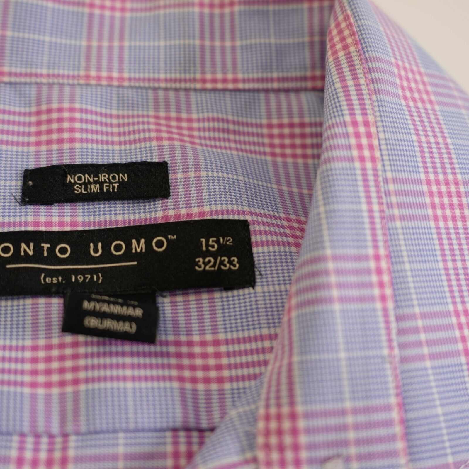 Pronto Uomo Pronto Uomo Pink Blue Plaid 15.5 32/33 Non Iron Slim Fit Col Size US S / EU 44-46 / 1 - 11 Thumbnail