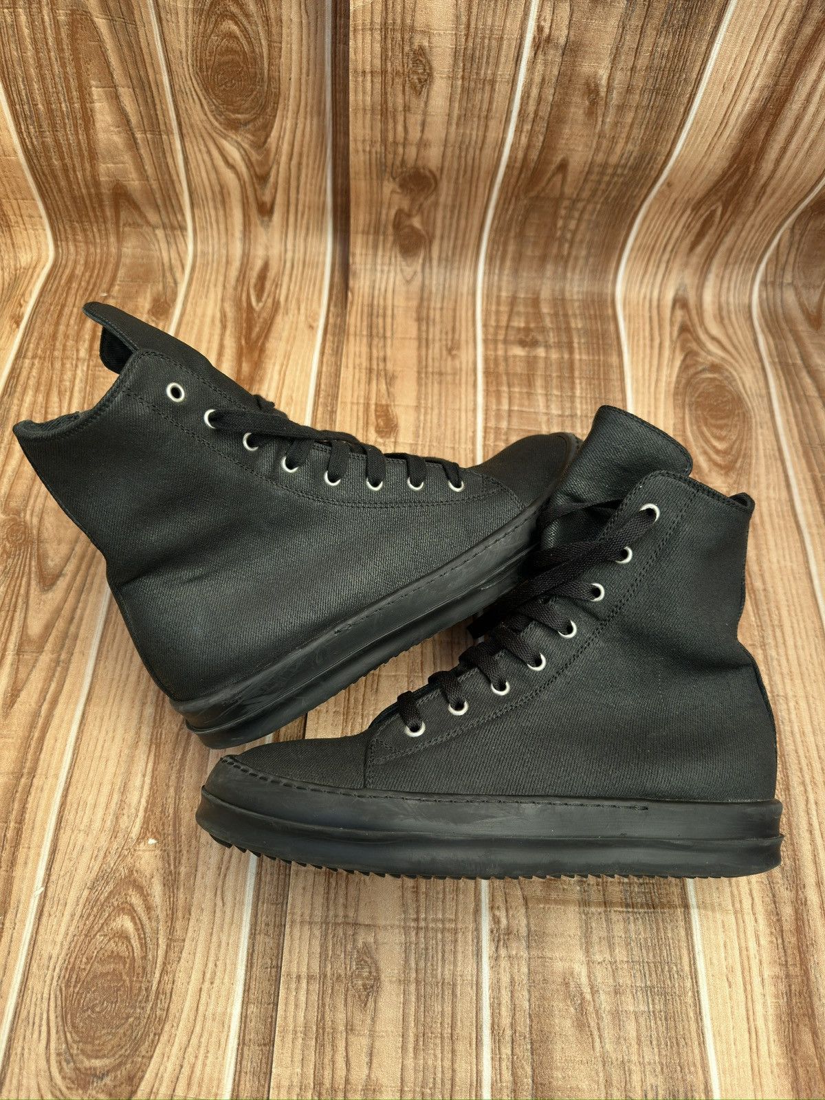 Rick Owens Rick Owens Drkshdw 2016 Black Waxed Canvas Vegan Ramones Size US 7.5 / EU 40-41 - 10 Thumbnail