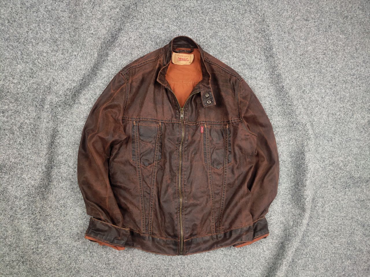 Vintage 90's Levis 70411 Dark Brown Zip Waxed Canvas Jacket