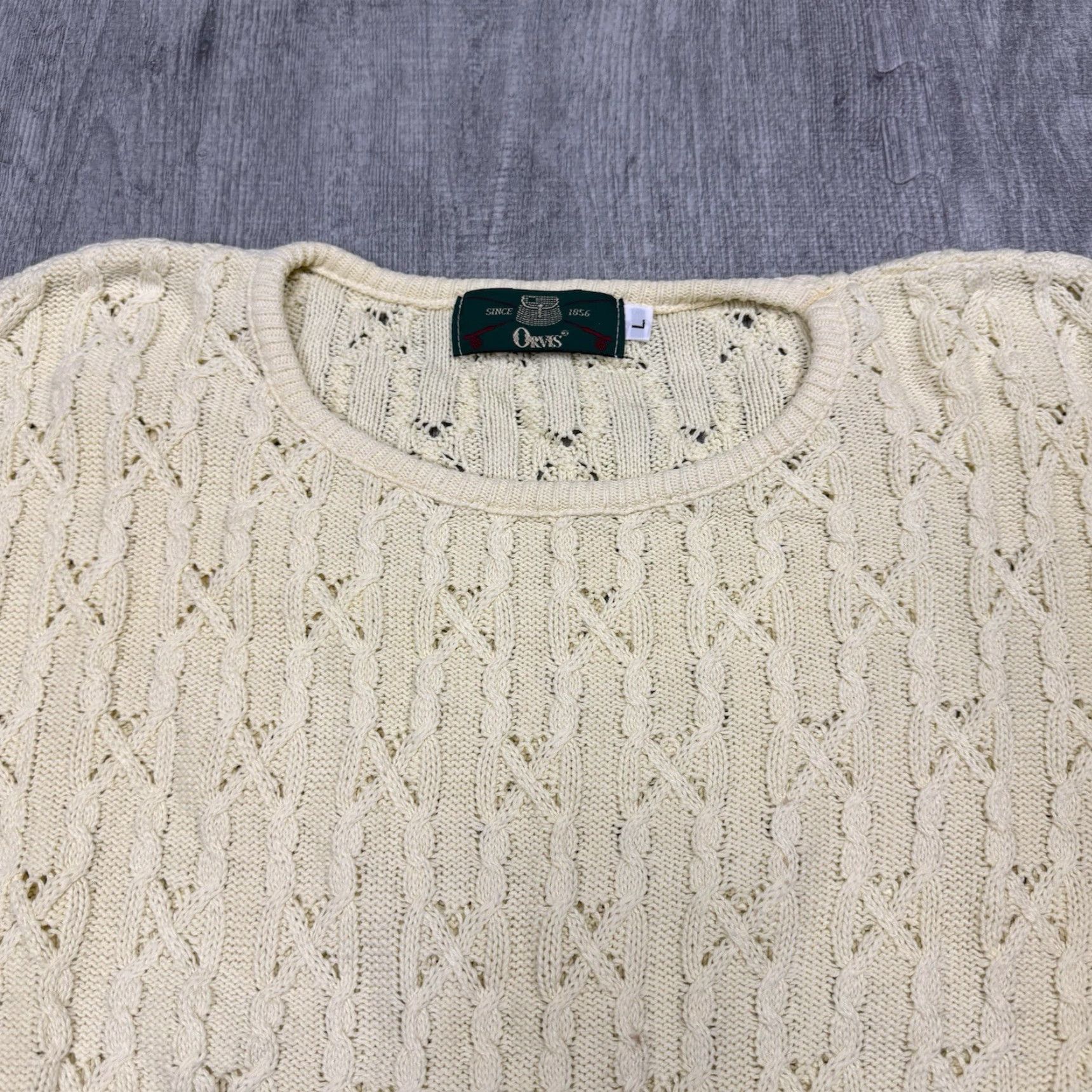 Orvis VINTAGE 90s Orvis Women's Cable Knit Pullover Sweater Size L Butter Yellow Long Sleeve Regular Fit Size L / US 10 / IT 46 - 2 Thumbnail