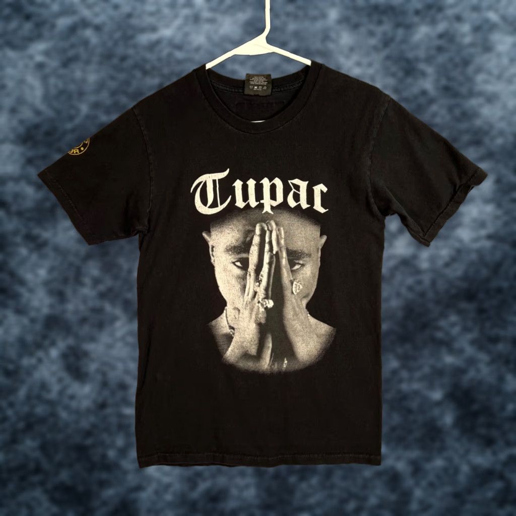 Vintage VINTAGE Tupac Shakur Cross Colours Graphic Tee M Black 100% Cotton Short Sleeve Crew Nec Mens Shirt Size US 31 - 1 Thumbnail