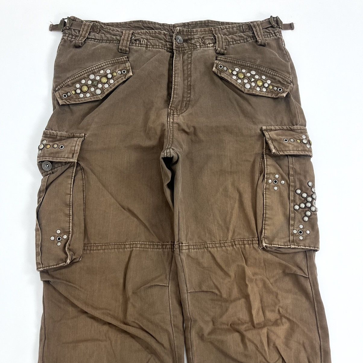 If Six Was Nine 2000s Crazy Bondage Studded Cargo Pants Lgb Goa Punks Style Size US 33 - 8 Thumbnail