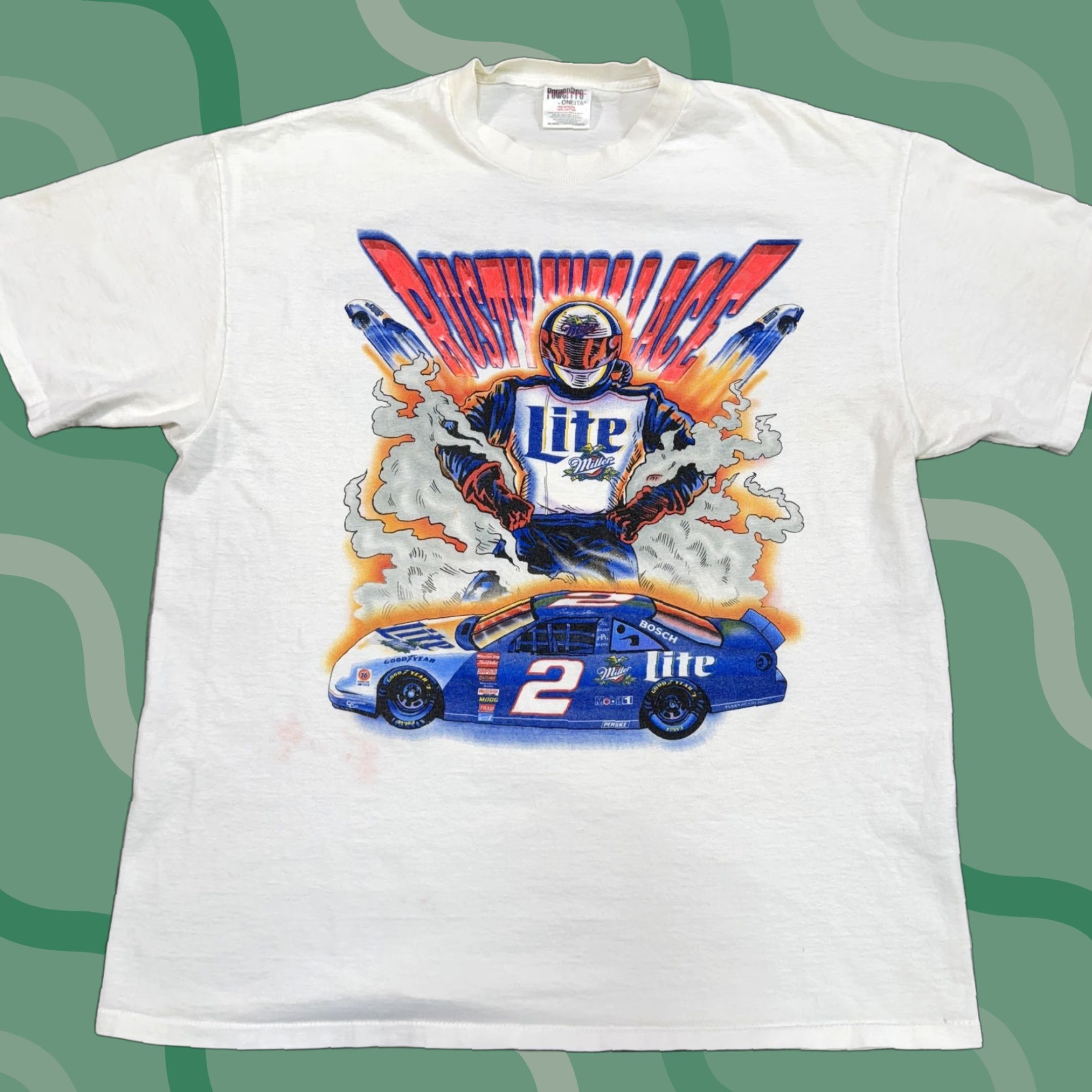 Vintage VINTAGE Nike Shirt Mens 2XL White Racing Graphic 90s Miller Lite NASCAR Rusty Wallace T-Shirt Size US XXL / EU 58 / 5 - 1 Thumbnail