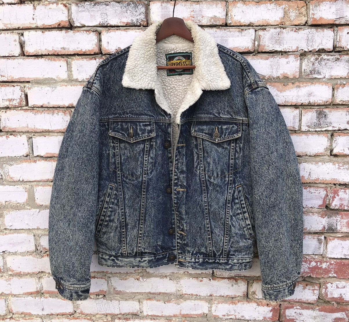 Vintage Vintage Denim Blue washed Lined Sherpa Jacket By Express Size US L / EU 52-54 / 3 - 17 Thumbnail