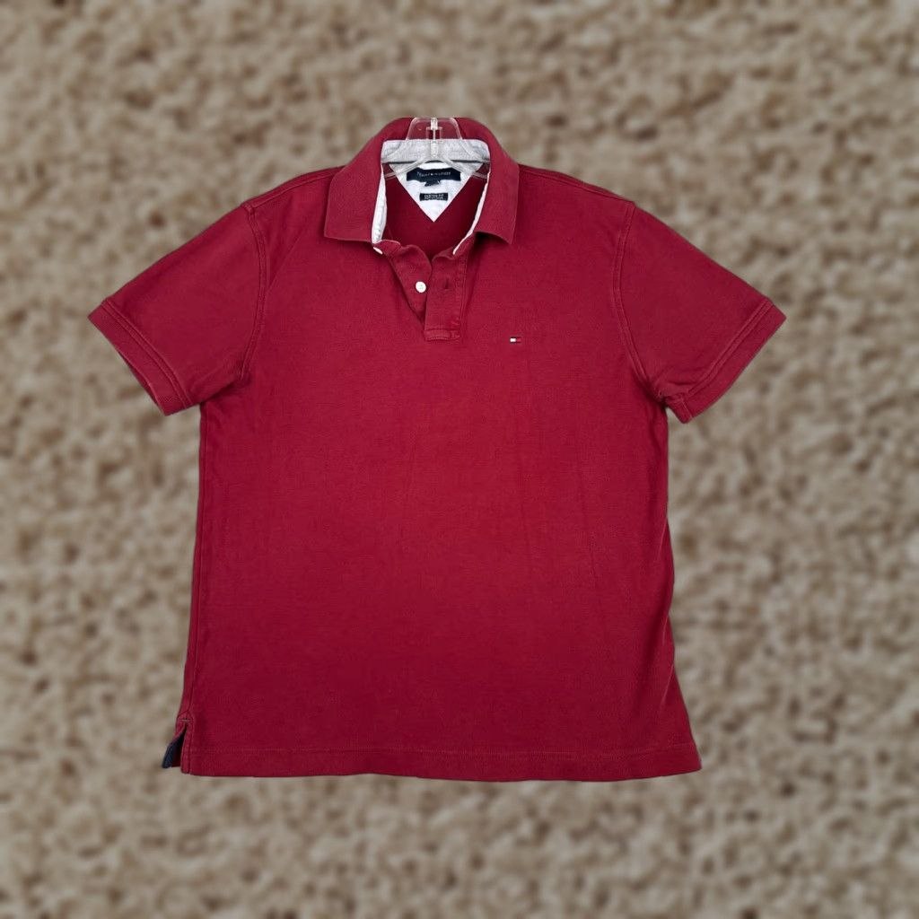 Tommy Hilfiger Tommy Hilfiger Polo Shirt Men Large Red Cotton Slim Fit Short Sleeve Activewear Size US L / EU 52-54 / 3 - 1 Thumbnail