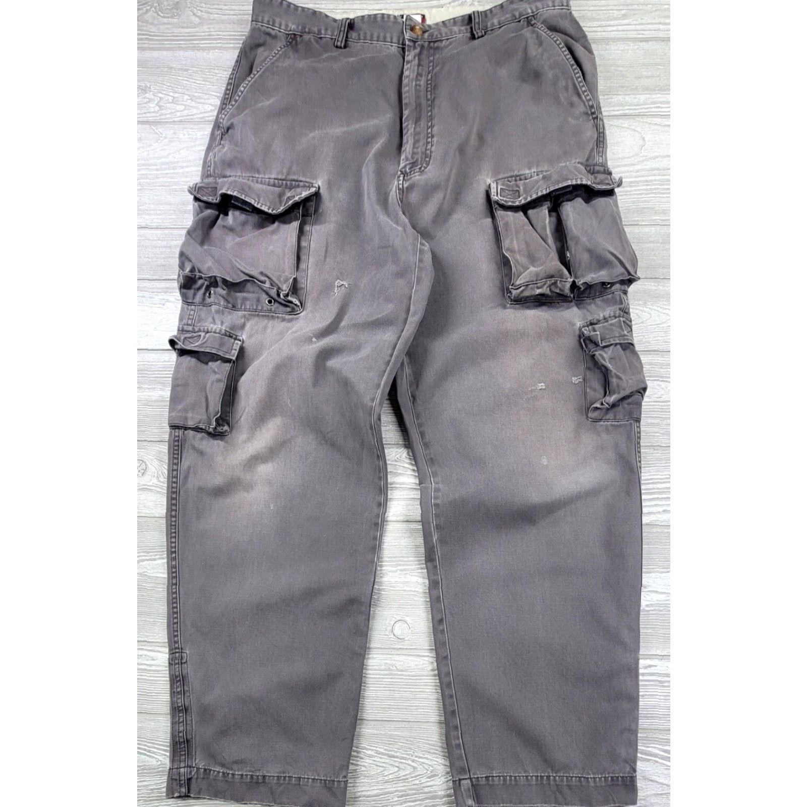 Tommy Hilfiger VINTAGE Tommy Hilfiger Gray Cargo Pants 36x31 Chino Baggy Workwear Jeans - Mens Size US 36 / EU 52 - 2 Thumbnail