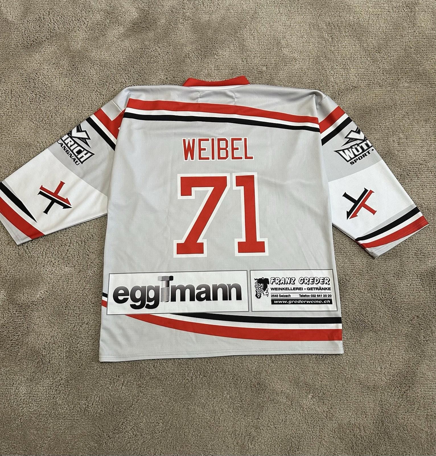 Designer Hockey Jersey 53 SHC Bettlach Trikot Shirt #71 WEIBEL Jersey Size US XL / EU 56 / 4 - 8 Thumbnail