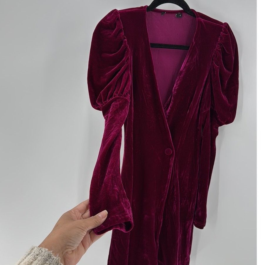 Boohoo Boohoo Deep Pink velvet button bodycon sz S western holiday Size S / US 4 / IT 40 - 6 Thumbnail