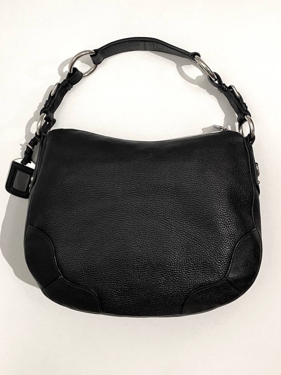 Prada Prada Logo Black Leather Vitello Daino Hobo Shoulder Bag Size ONE SIZE - 3 Thumbnail