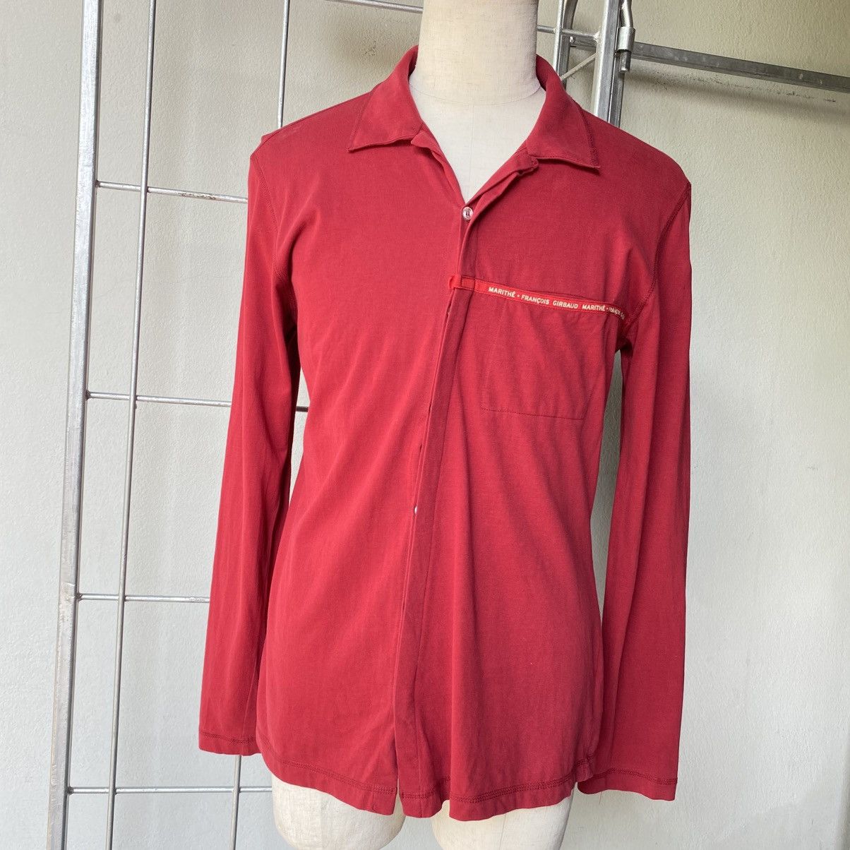 Marithe + Francois Girbaud MARITHE FRANÇOIS GIRBAUD Red Zip-Detail Long Sleeve Shirt Size US L / EU 52-54 / 3 - 20 Thumbnail