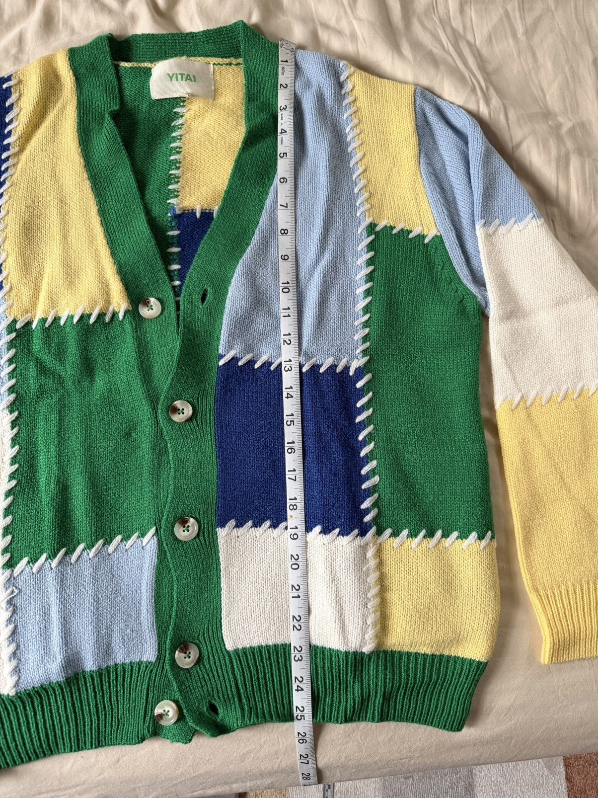 YITAI Yitai Patchwork Cardigan Blue Green Colorblock Size US M / EU 48-50 / 2 - 3 Thumbnail