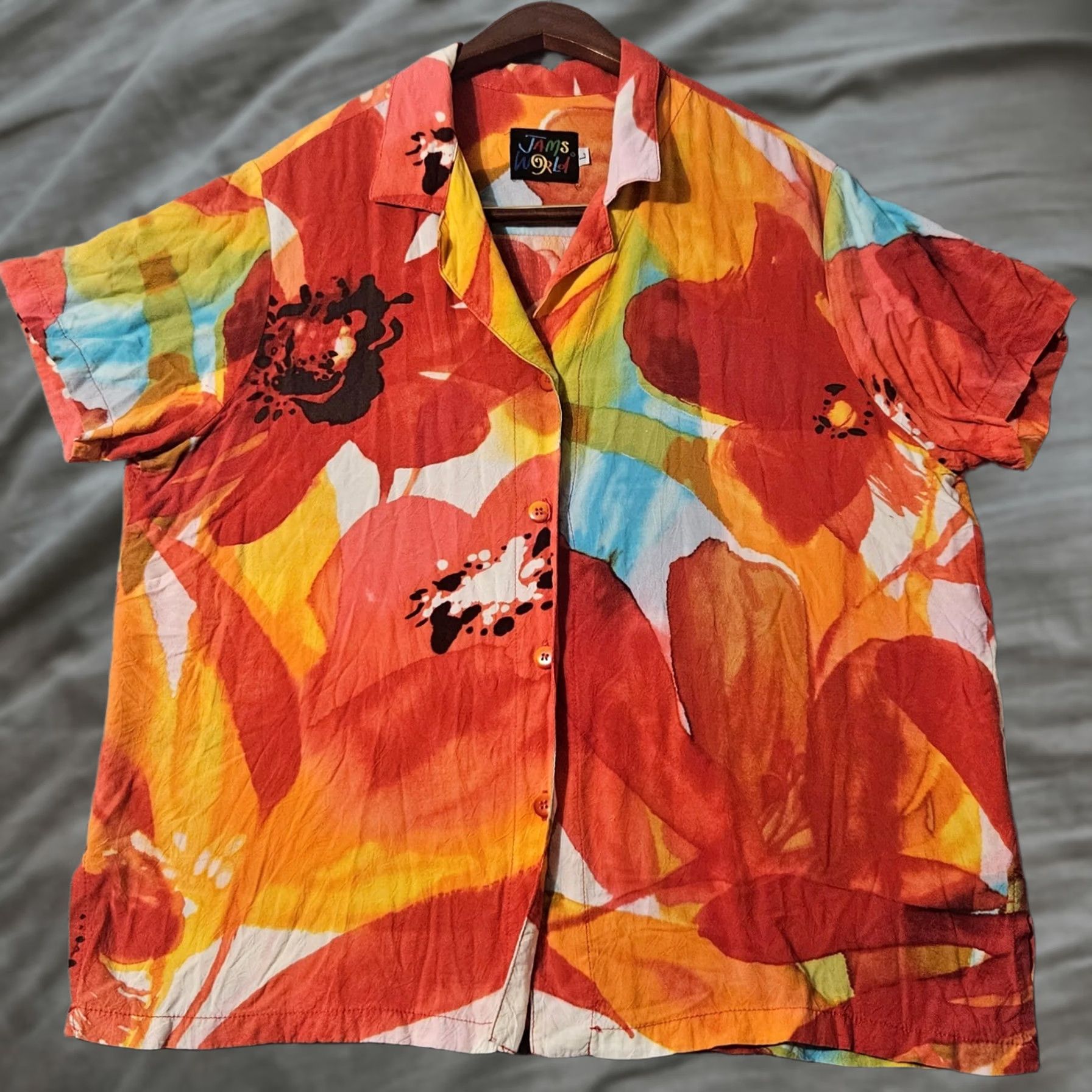 Jams World Jams World Shirt Womens Large Orange Red Hawaiian Floral Sleeve Blouse Size L / US 10 / IT 46 - 1 Thumbnail