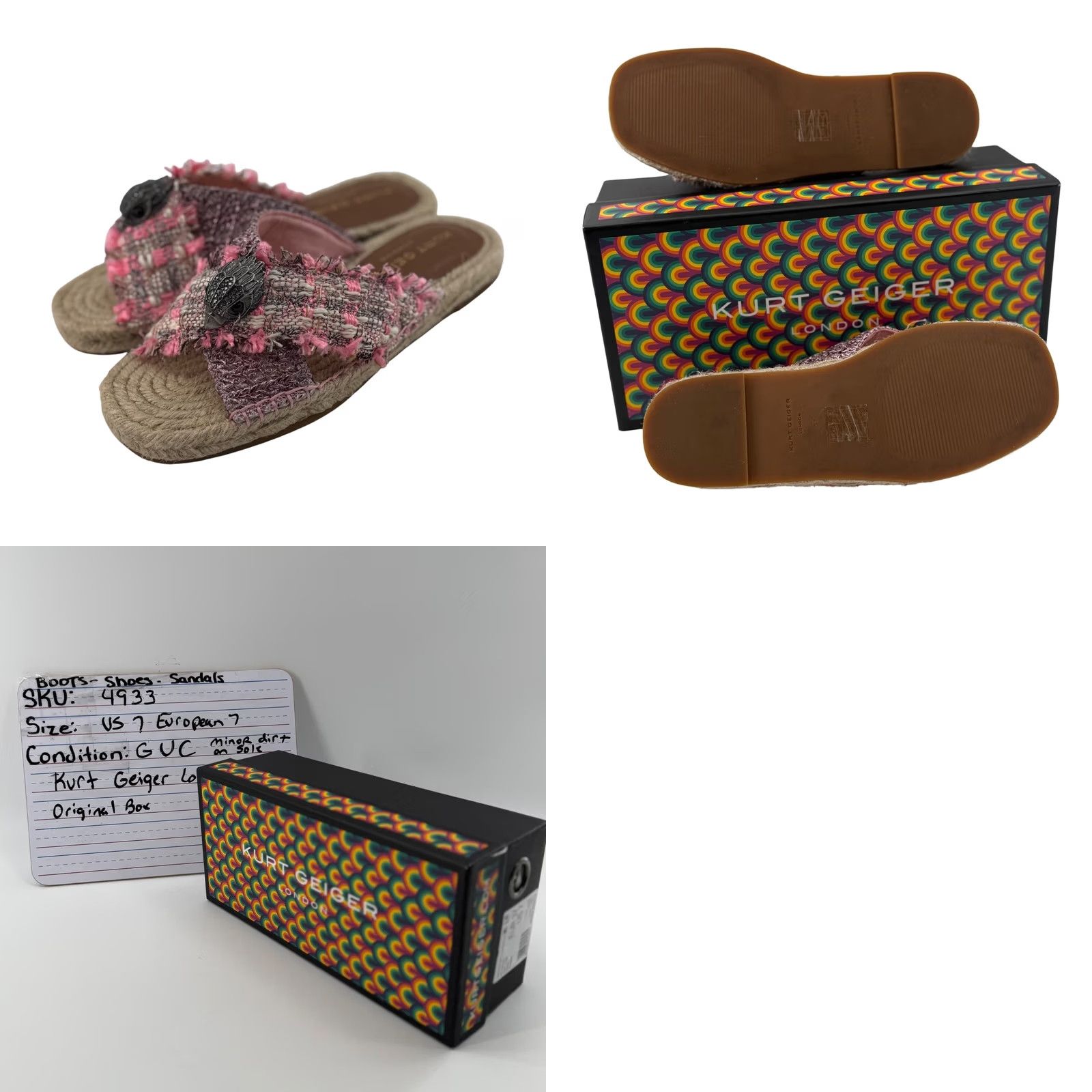 Kurt Geiger Kurt Geiger Womens Sandal Pink Tweed Espadrille Slide 7 Kensington X Eagle Head Size US 7 / IT 37 - 8 Thumbnail