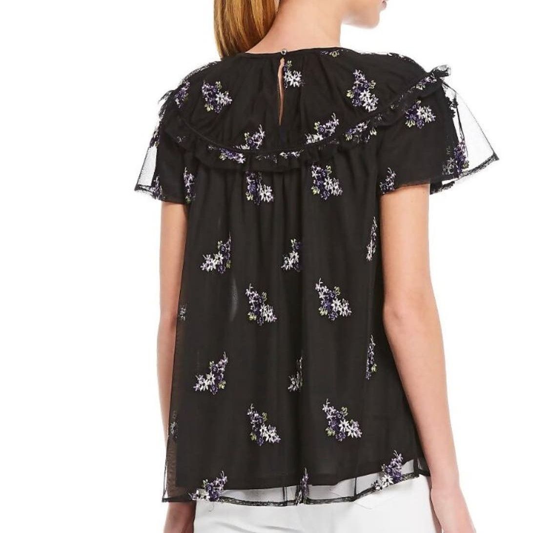 Michael Kors Michael Kors Forget Me Not Black & Purple Floral Blouse XS Size XS / US 0-2 / IT 36-38 - 2 Thumbnail