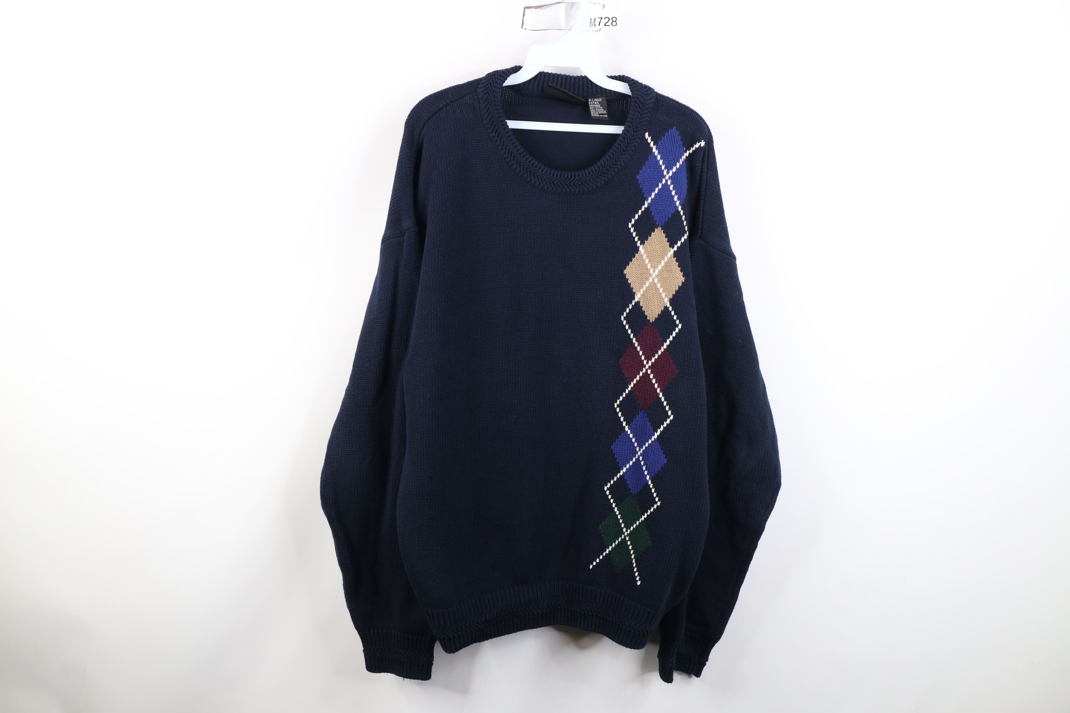 Vintage Vintage 90s Streetwear Argyle Diamond Knit Sweater Cotton Size US XL / EU 56 / 4 - 1 Thumbnail