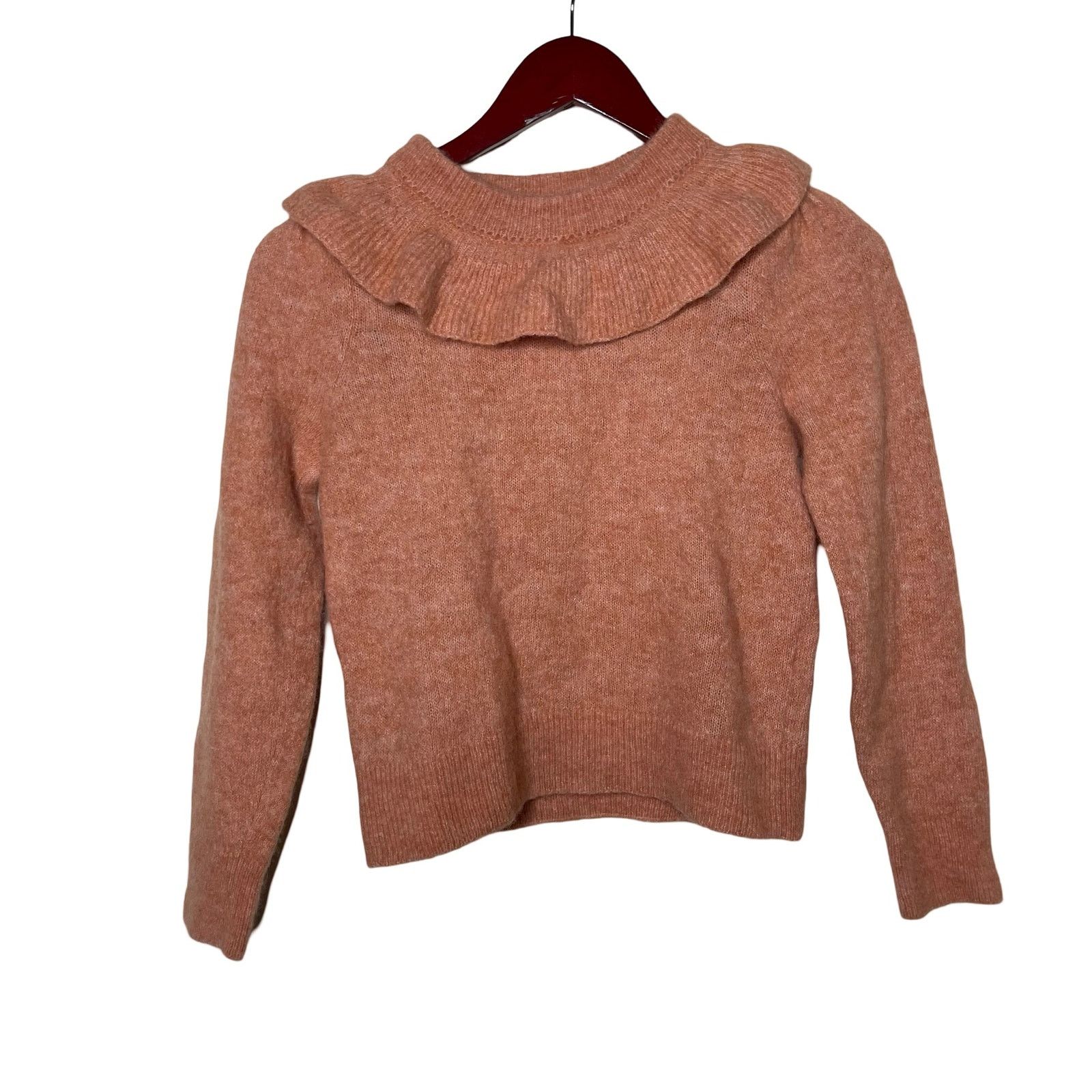 DOEN Doen Azaria Alpaca Wool Ruffle neck sweater in Coral sz XS Size XS / US 0-2 / IT 36-38 - 2 Thumbnail